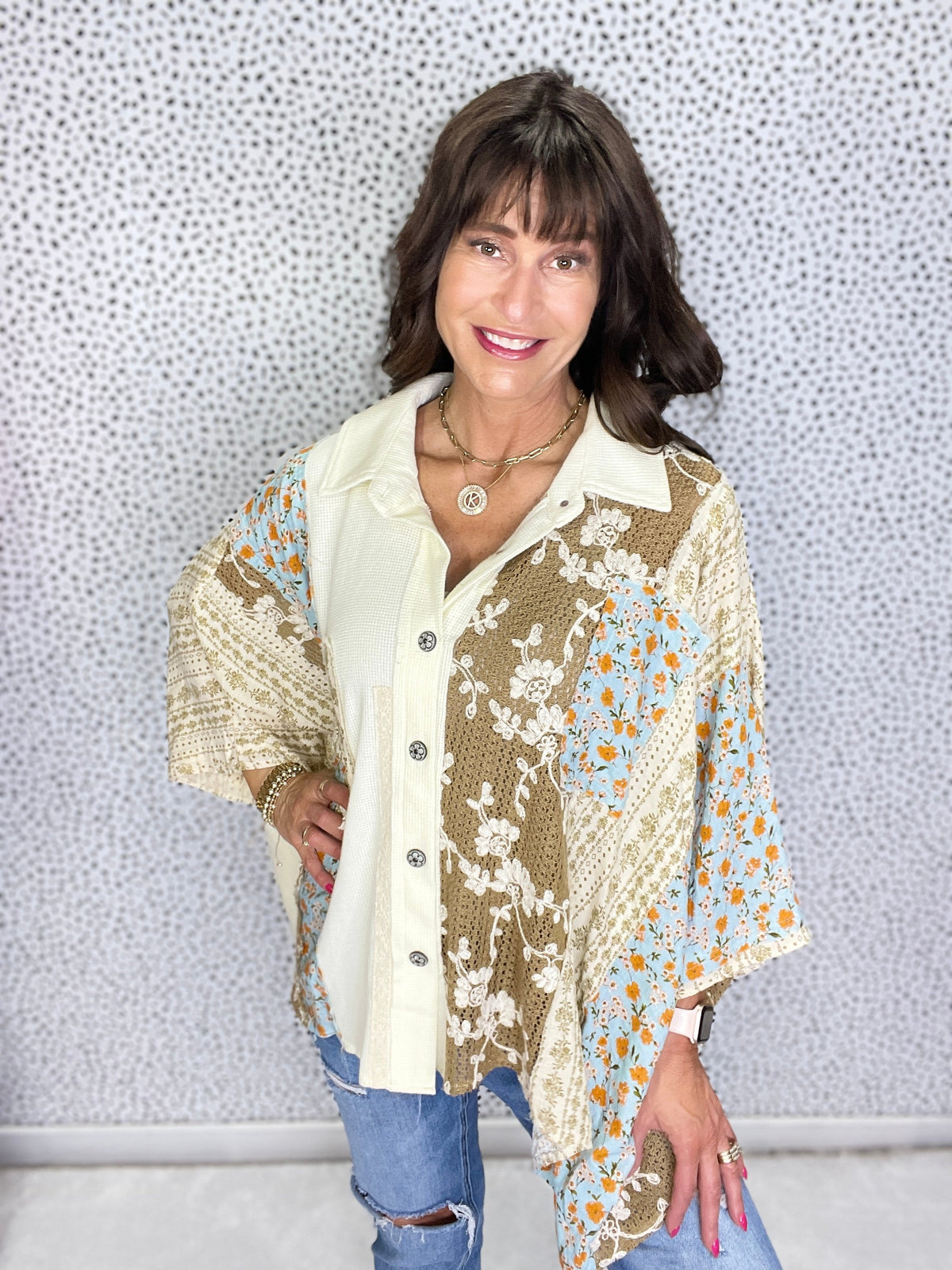 POL What To Say Thermal And Crochet Lace Mix Top In 4 Colors