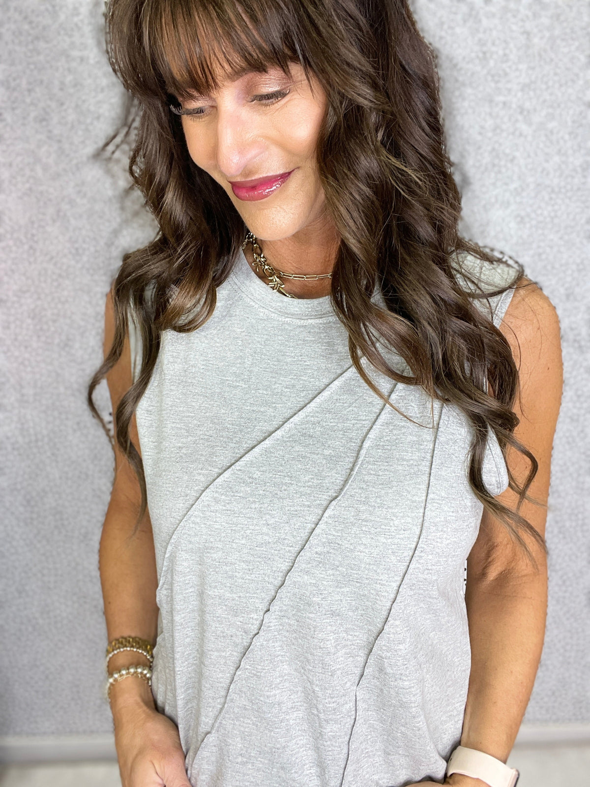 Gracie P Round Neck Pleated Sleeveless Top in 4 colors
