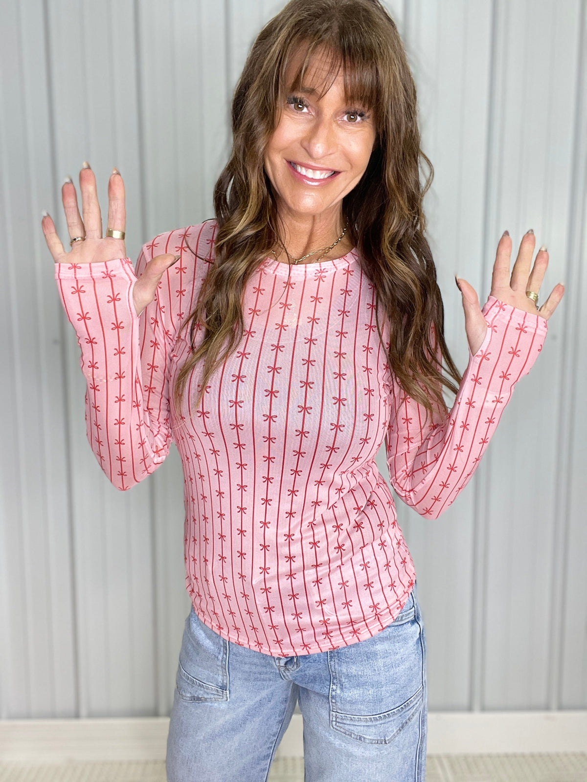 Pink & Red Bows Mesh Top *Final Sale*