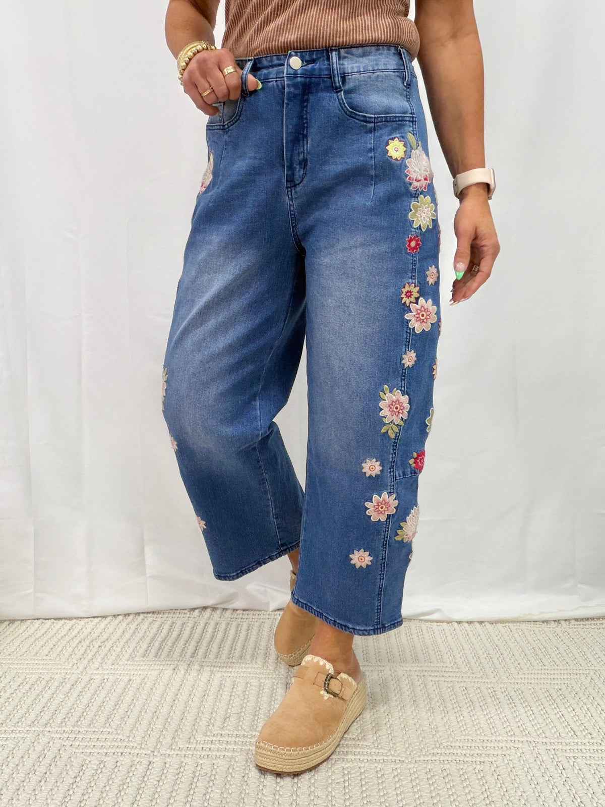 Bloom & Stroll Embroidered Denim Jeans