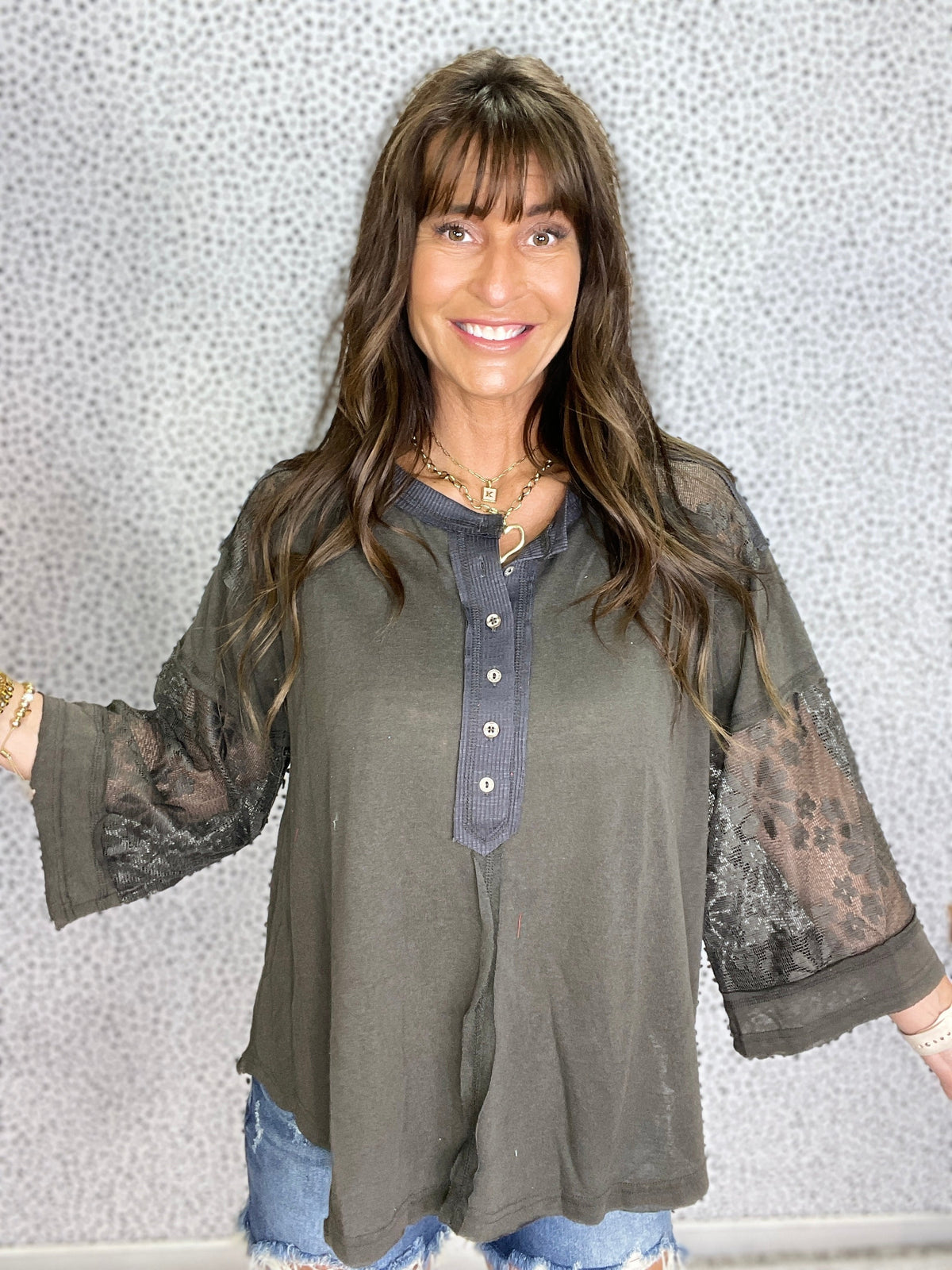 Pol Midnight Muse Lace Henley In 4 Colors