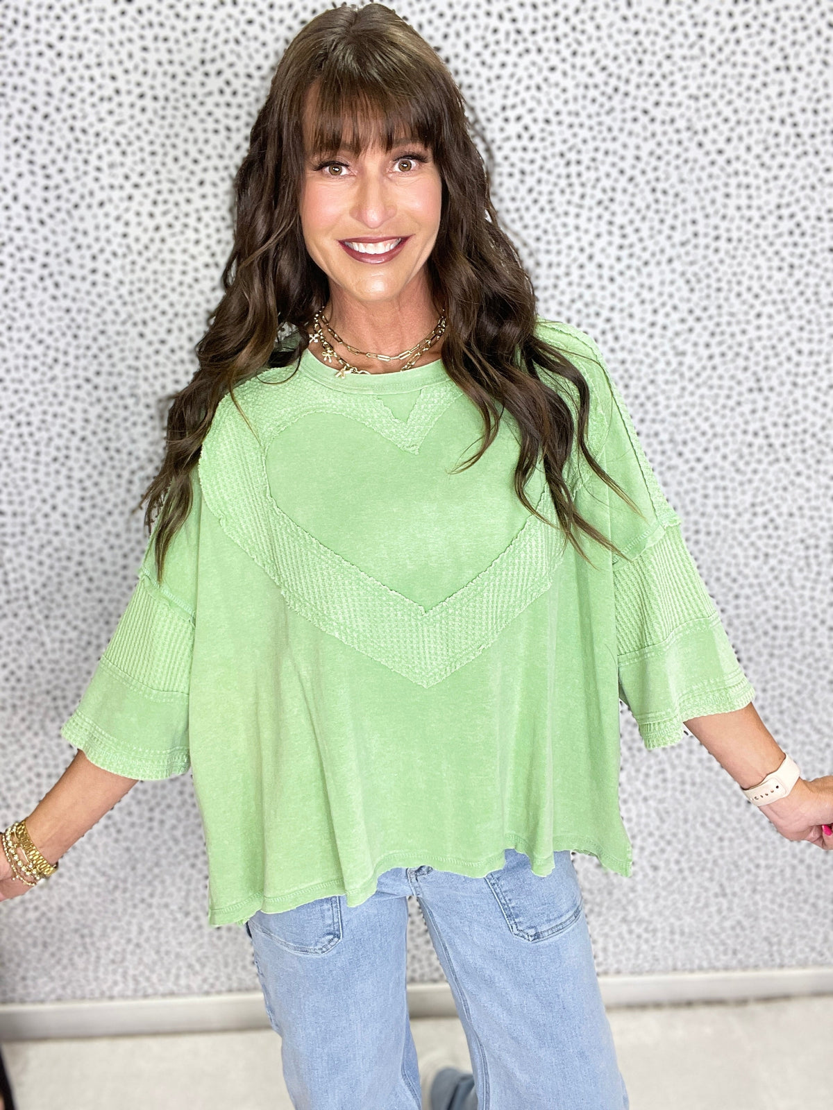 Sweetheart Stitch Heart Patch Top In 3 Colors