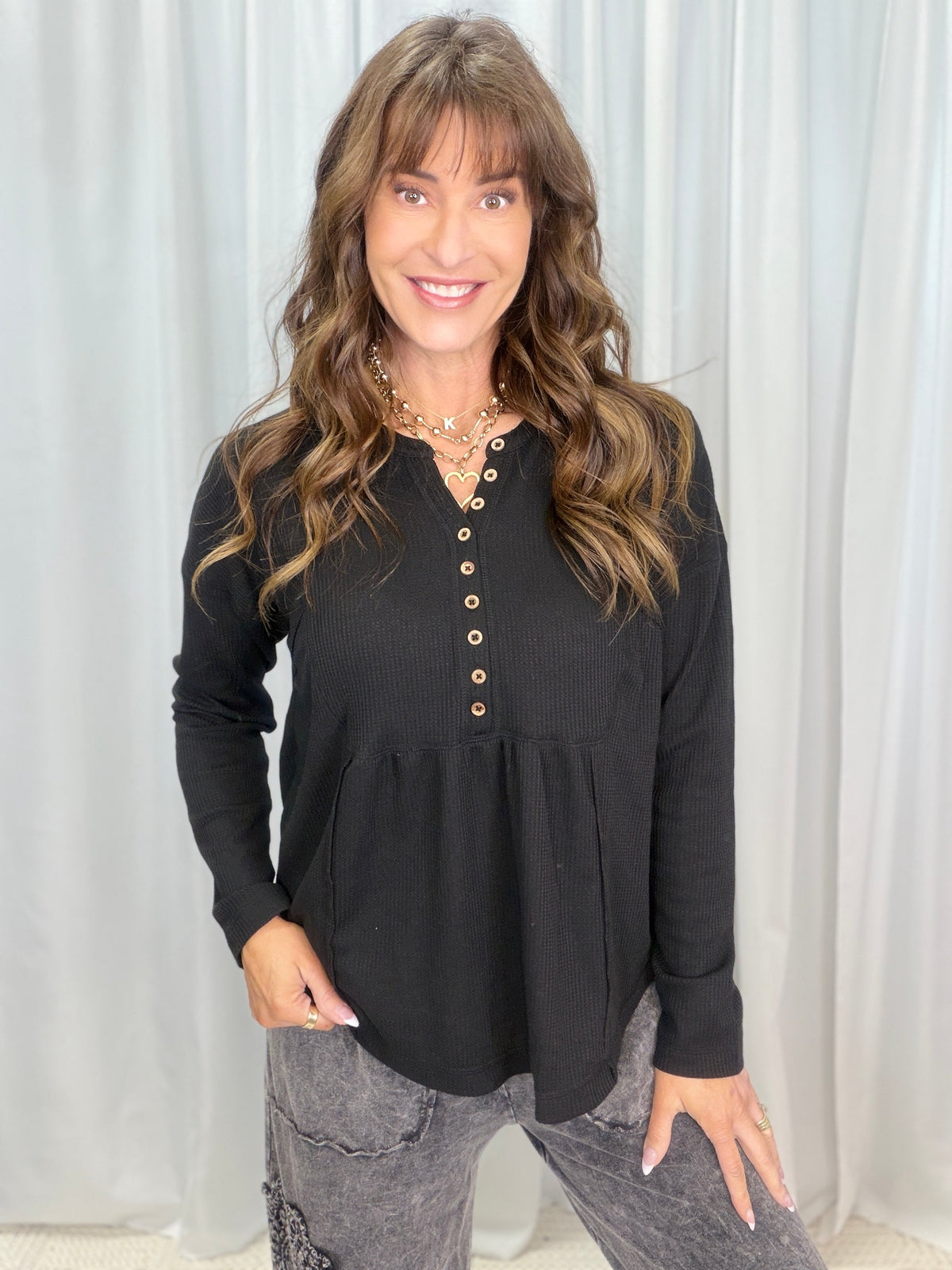 Henley Button Front Casual Days Top In Multiple Colors *Final Sale*