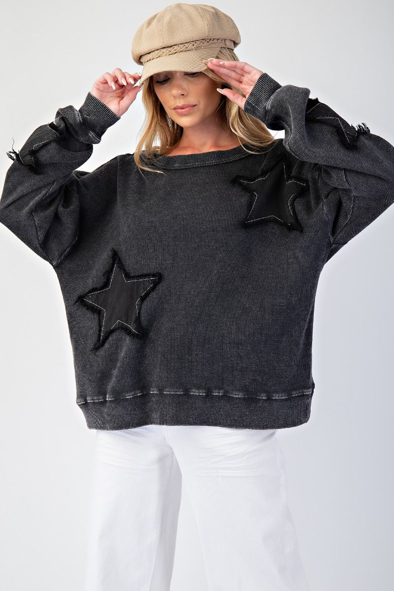 Starry Skies Mineral Washed Knit Pullover In 2 Colors *Final Sale*