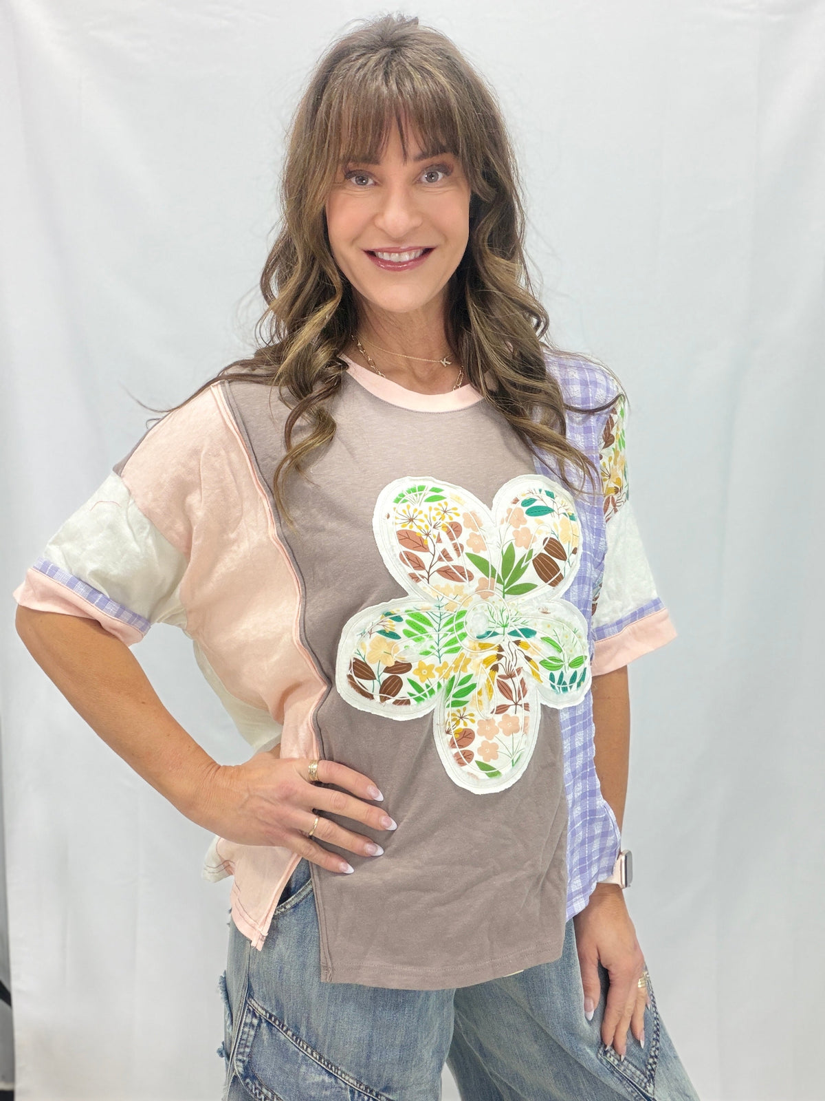 Patchwork Dream Flower Patch Soft Washed Cotton Slub Top In 4 Colors