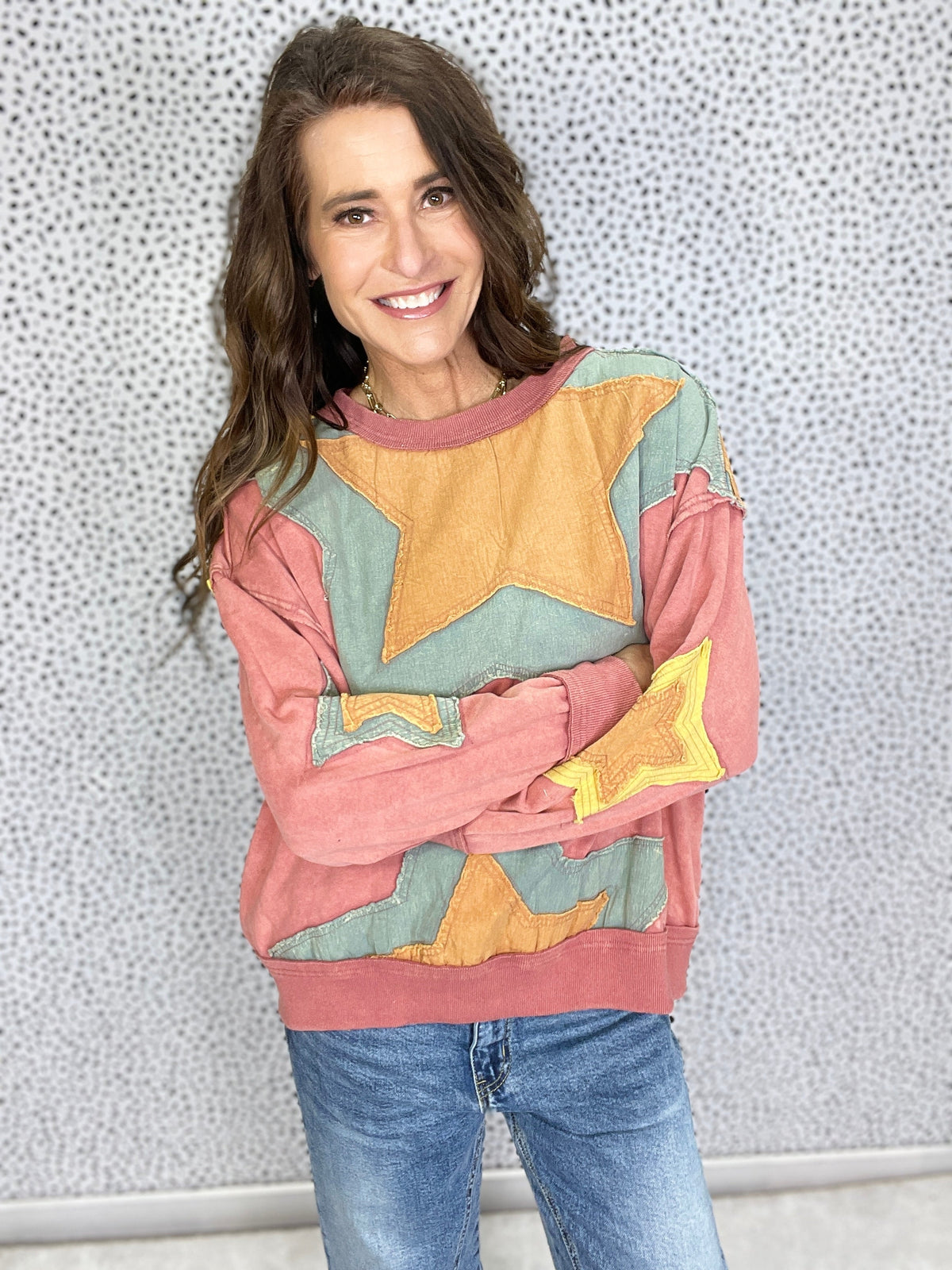 Oli & Hali Now Or Never Washed Star Patch Pullover Top In 2 Colors