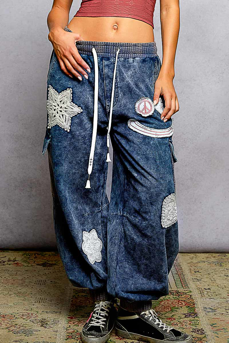 POL Power Play Patch Detail Jogger Pants In Indigo