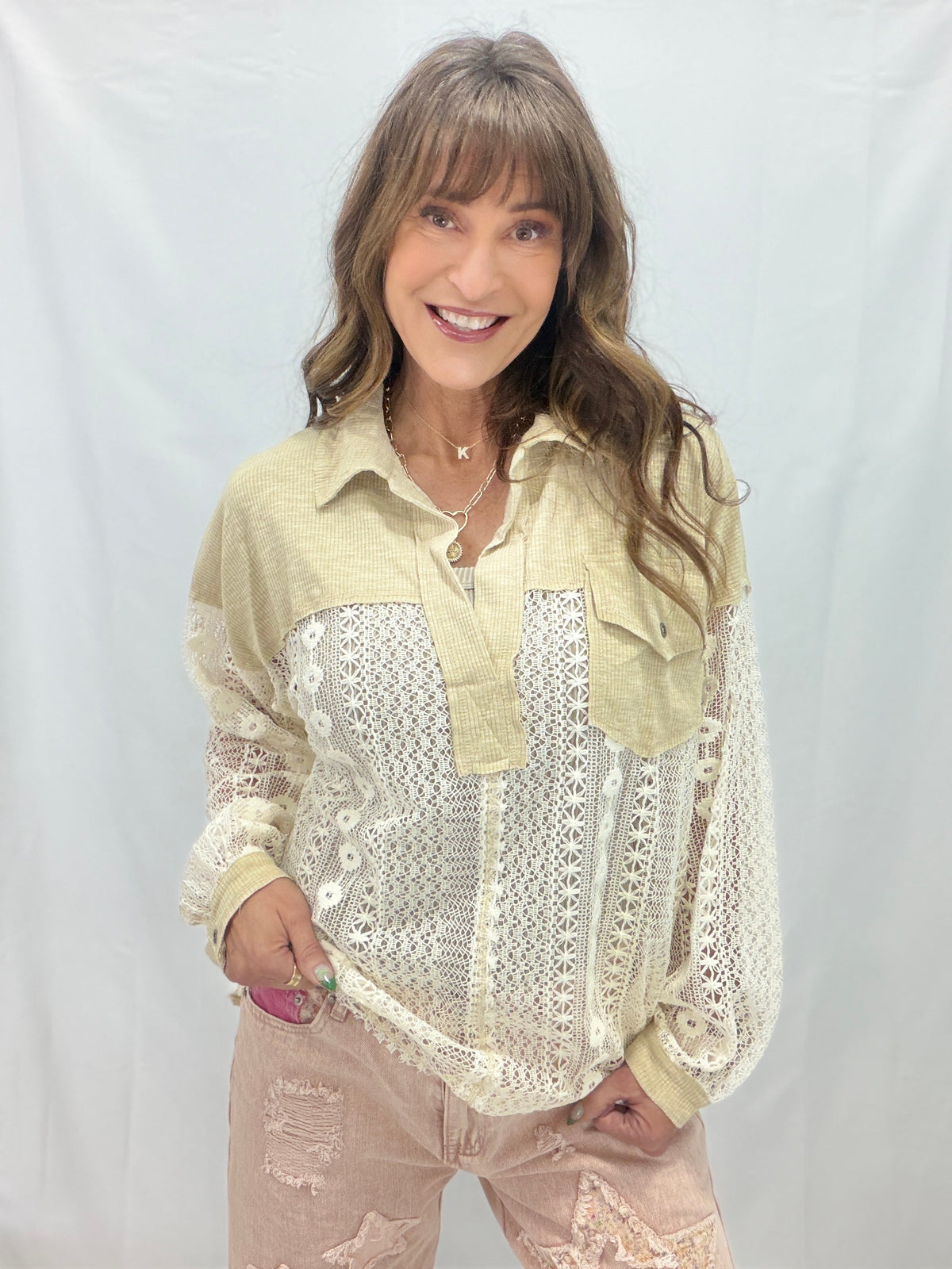 Pol The Rowan Lace Panel Top in 3 Colors