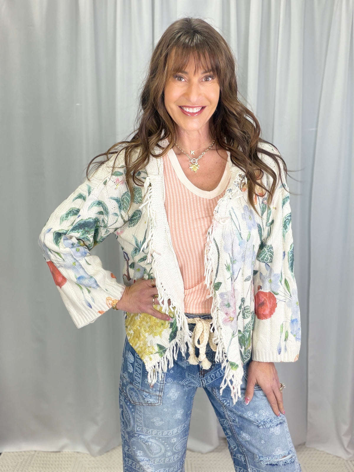 Pol Wildflower Fringe Cardigan *Final Sale*