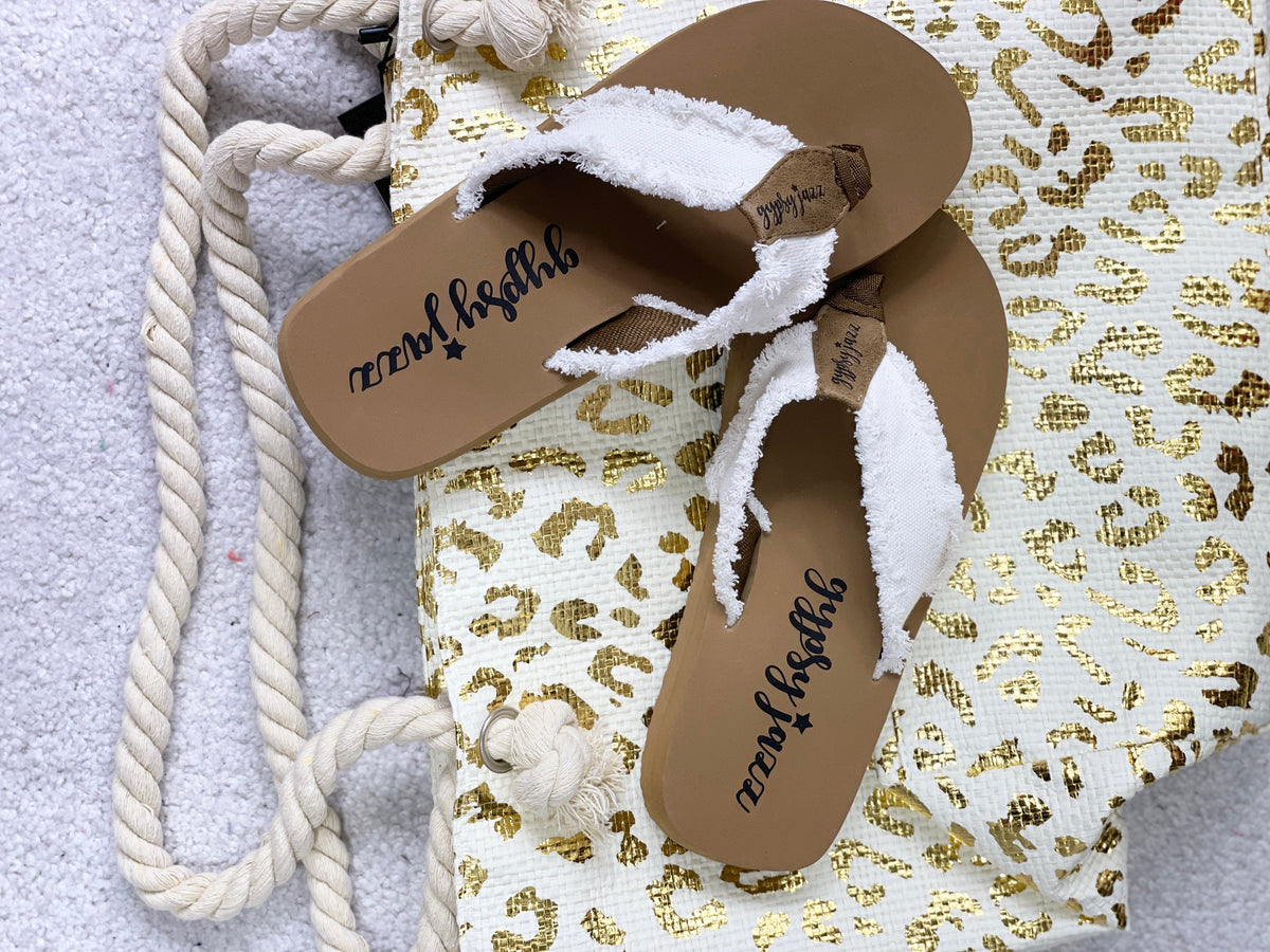 GJazz White Twill Flip Flops
