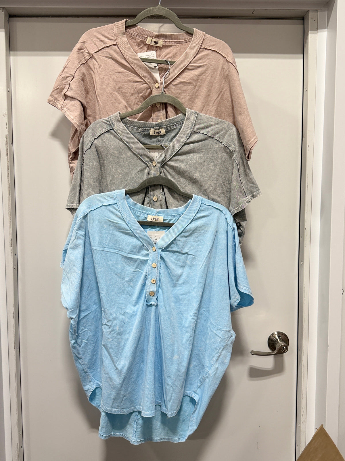 So Effortless V-Neck Button Detail Top In 4 Colors