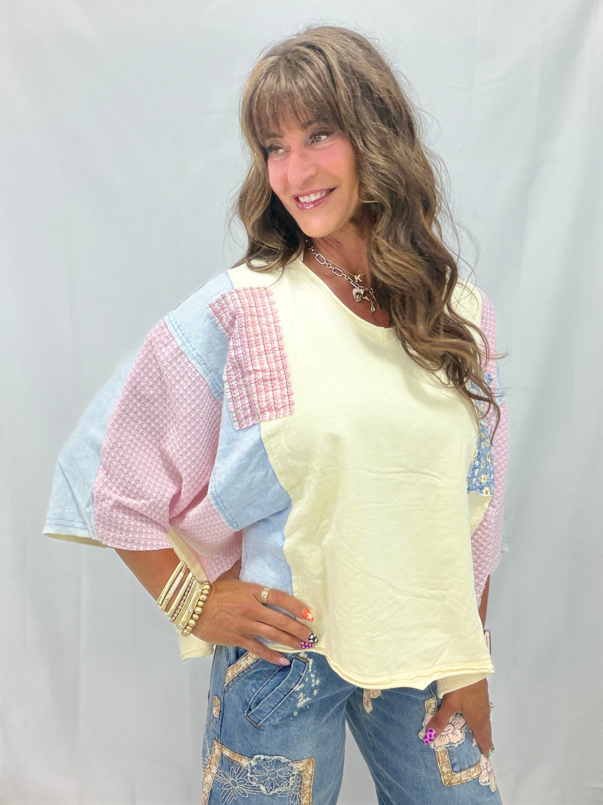What She Stands For Patchwork Relaxed Top In Cream