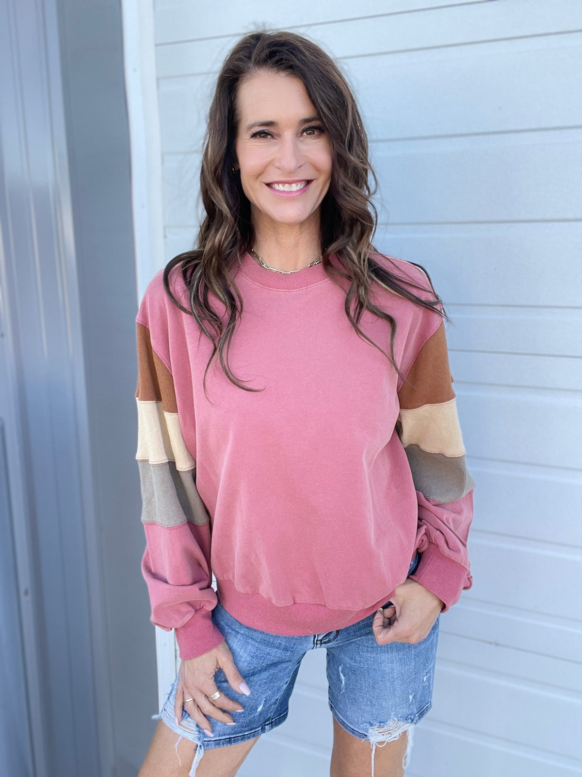 Crash Course Color Block Knit Pullover In 2 Colors: Mauve, Grey *Final Sale*