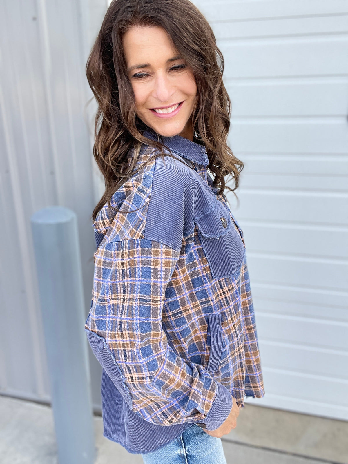 Return To Grace Plaid Mix Corduroy Shacket