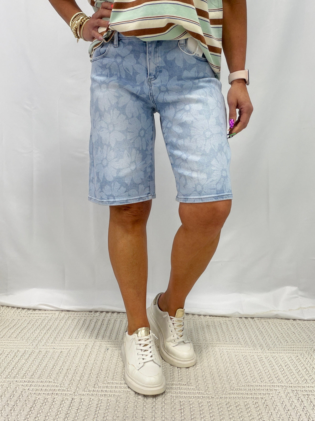 Daydream Believer Floral Slouch Bermuda Shorts In Light