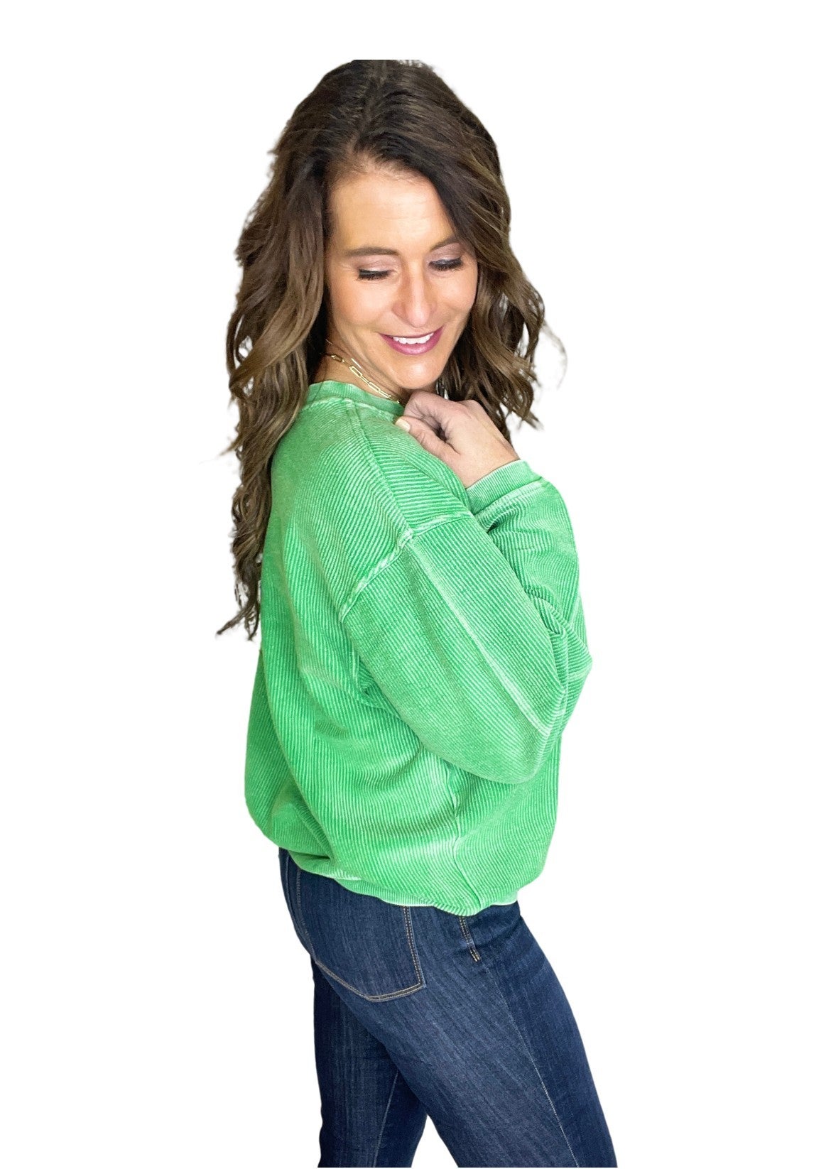 Snow Washed Essential Corded Crew Sweatshirt in Preppy Green