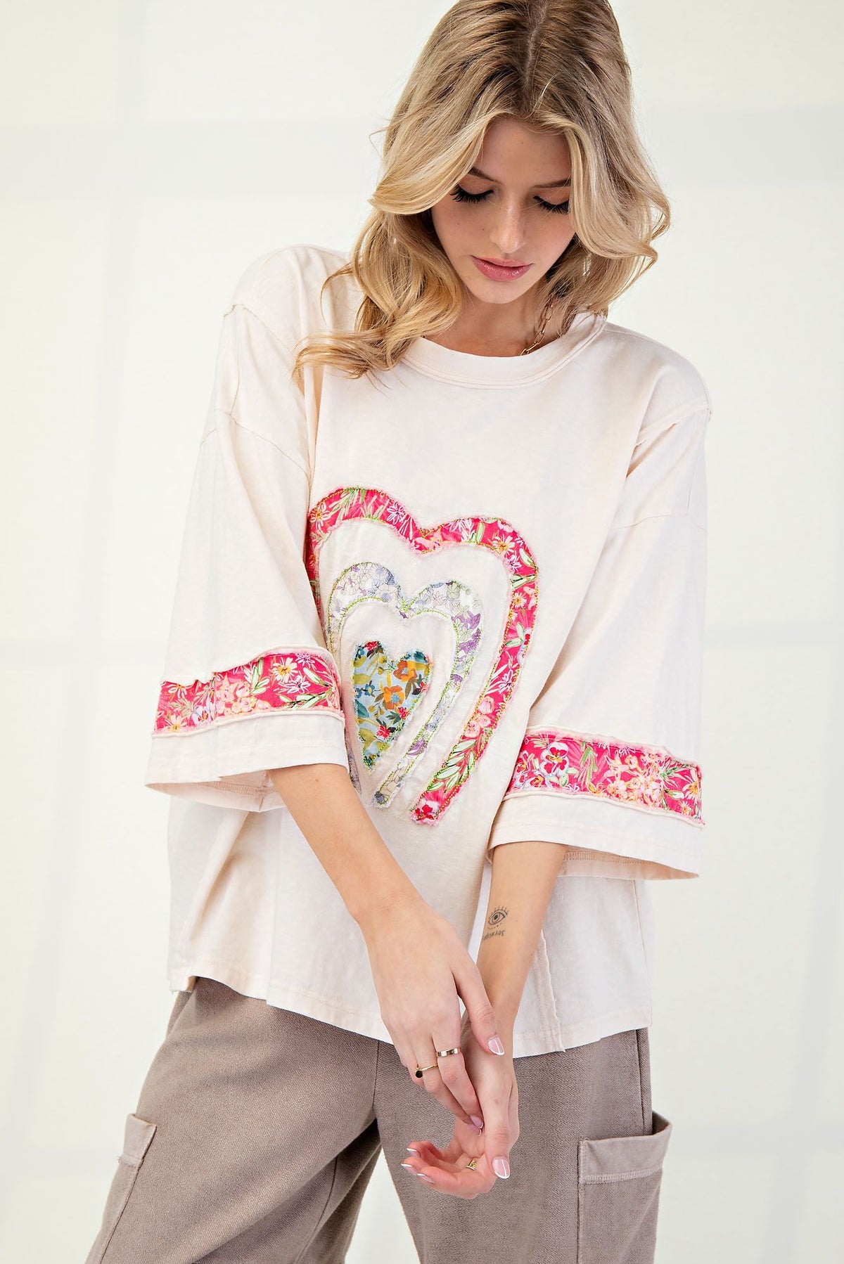 Love Is It Patch Front Mineral Washed Cotton Knit Top In 2 Colors *Final Sale*