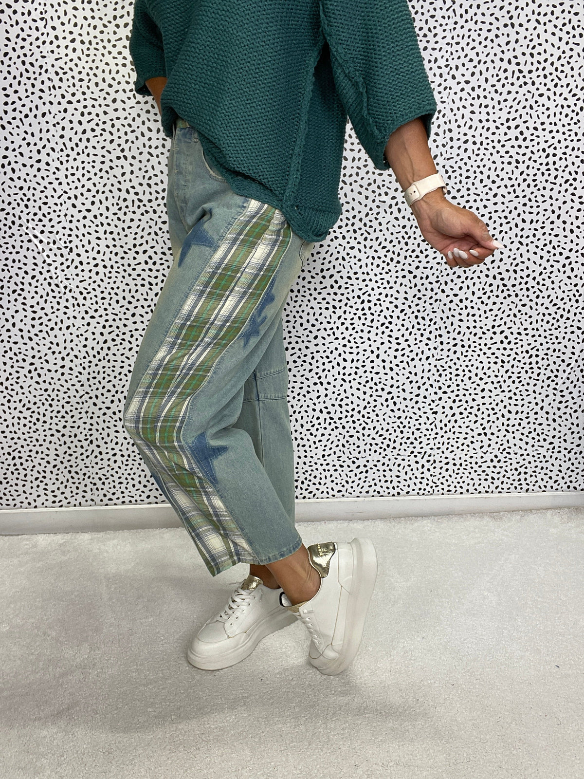 Plaid Star Print Washed Barrel Pants *Final Sale*
