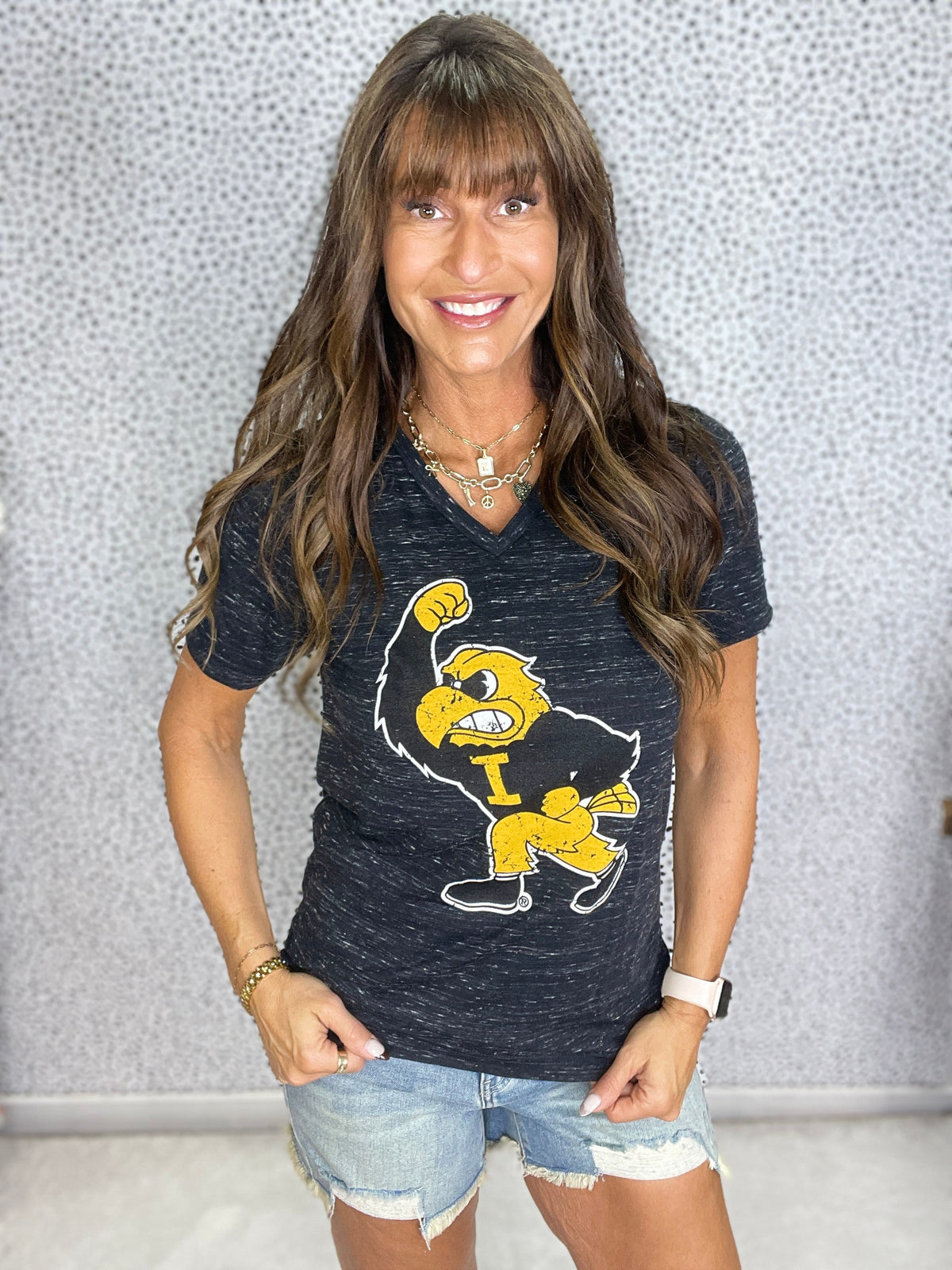Fighting Herky Black Marble V Neck Tee