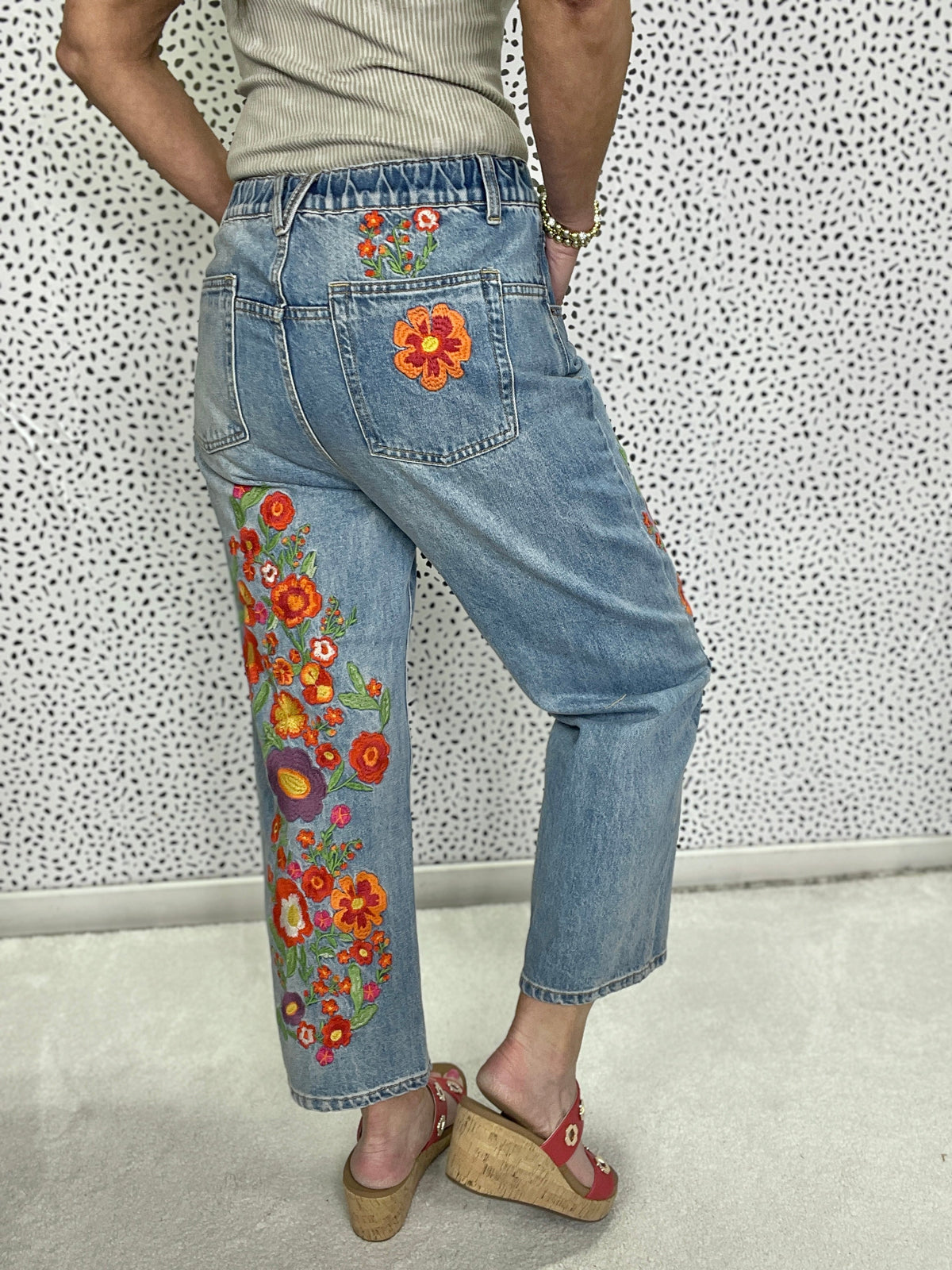Oli & Hali Rachelle Washed Flower Embroidered Jeans 001 In Denim *Final Sale*