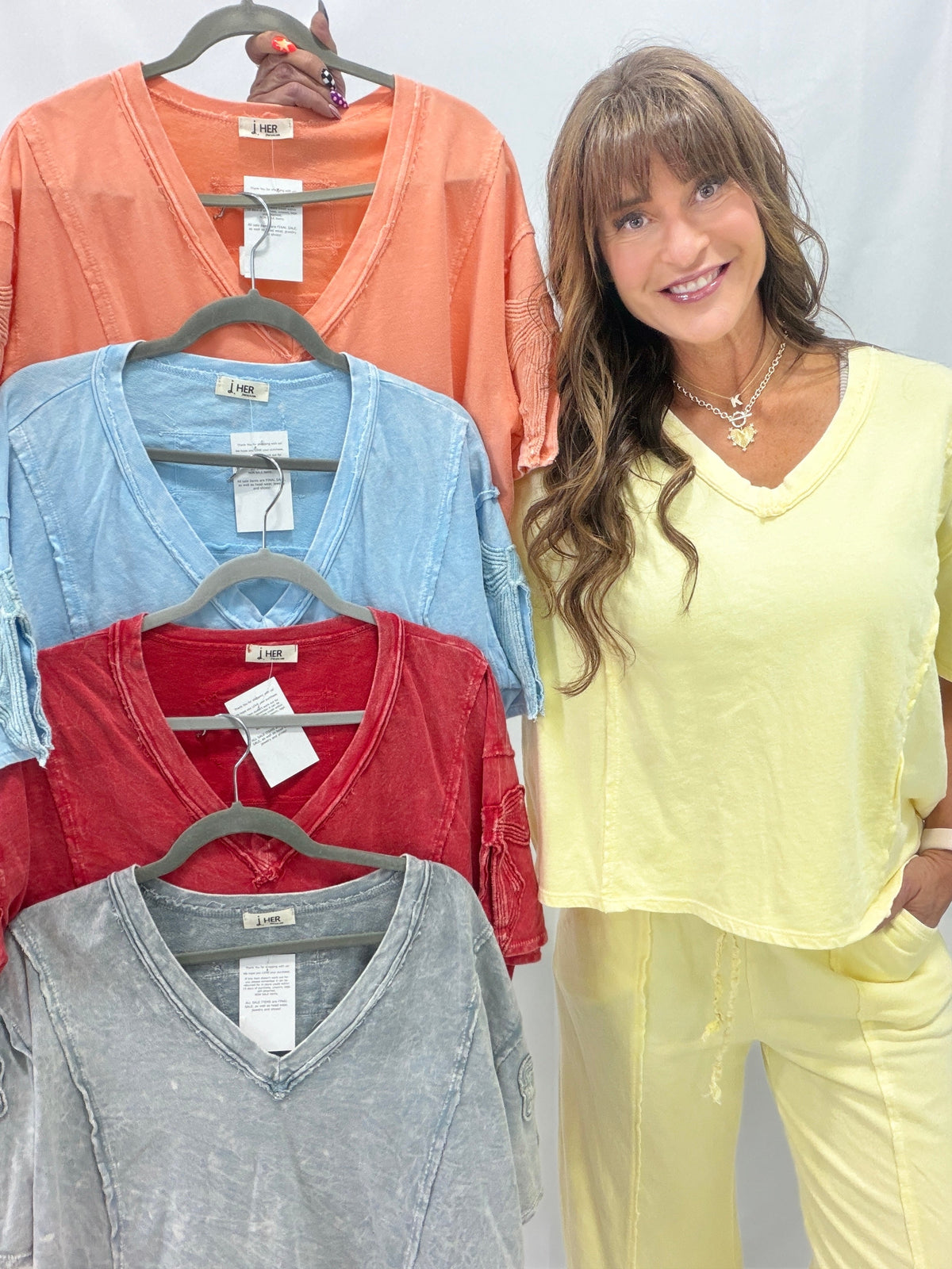 Charmed By Bows Mineral Washed Slit Top In 5 Colors