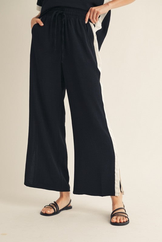 Side Stripes Drawstring Pants In Black *Final Sale*