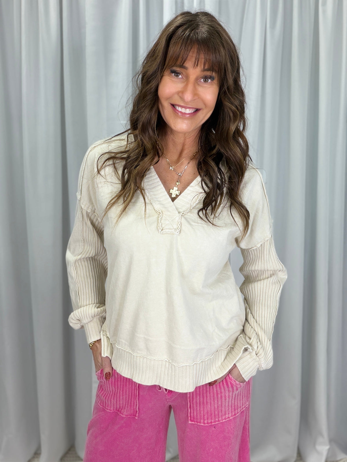 Comfy All Around V-Neck Terry Top In 6 Colors