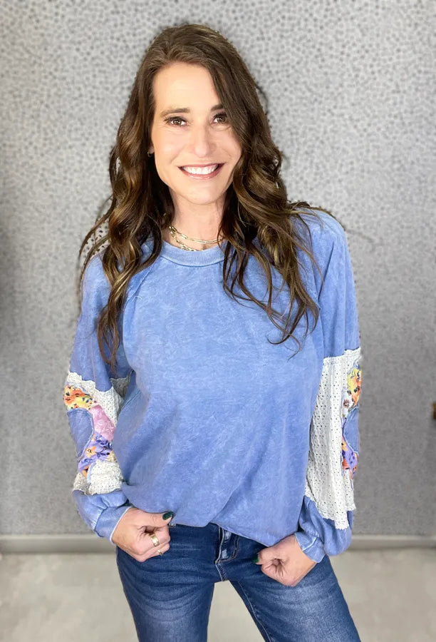 Still Playing Floral Patch Long Sleeve Top In 3 Colors *Final Sale*