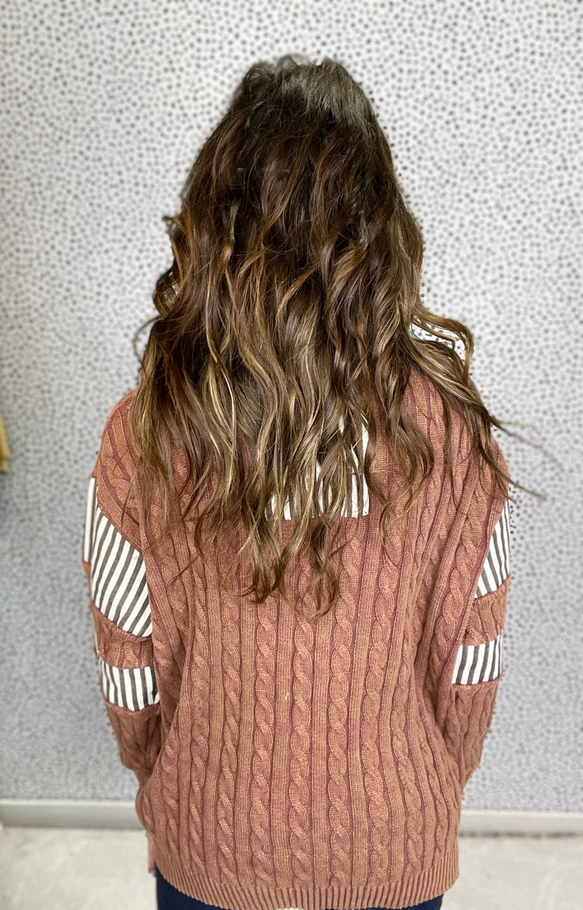 POL MVP Status Roomy Fit Long Sleeve Sweater In Brown *Final Sale*