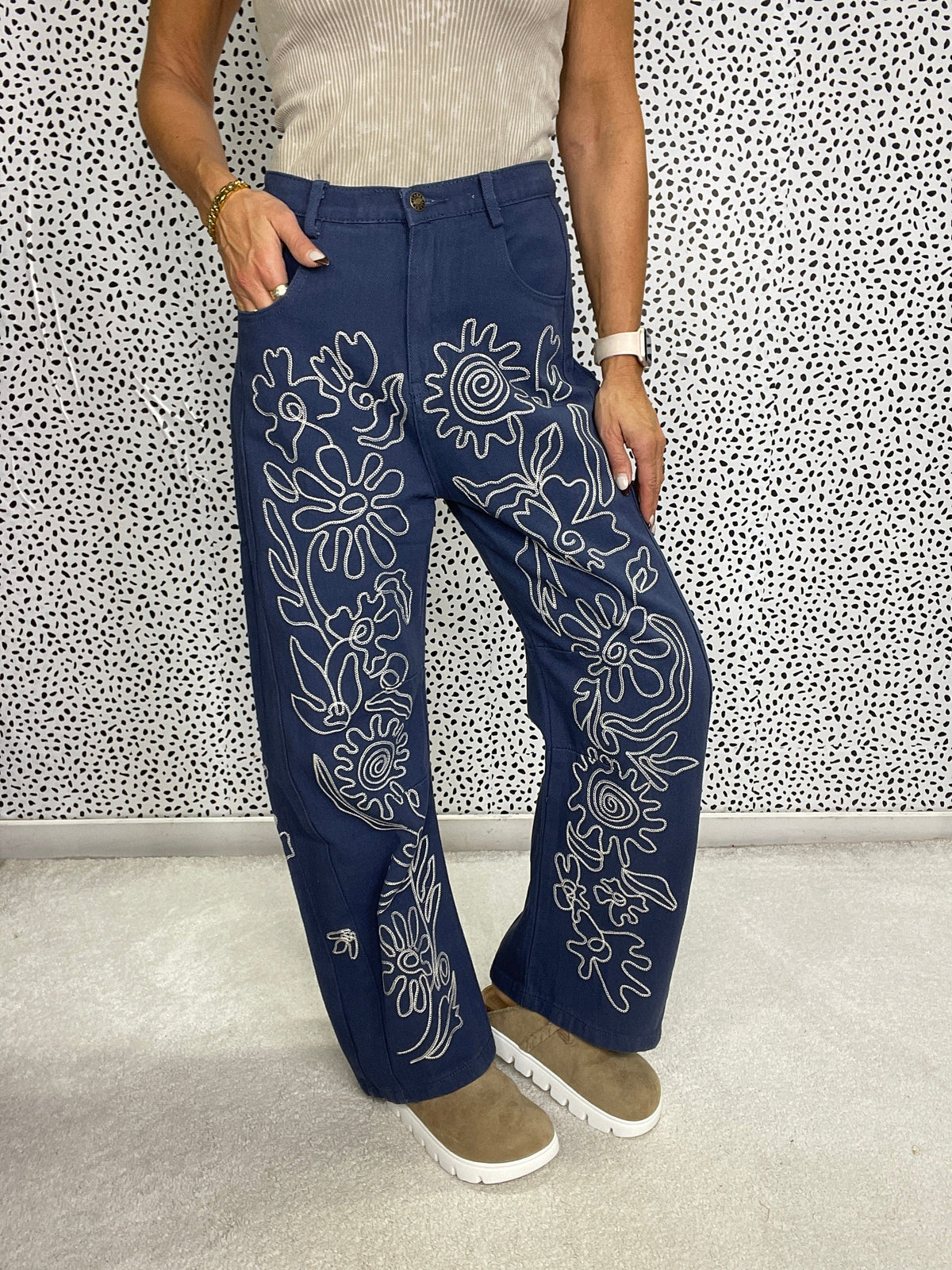 Floral Goddess Twill Straight Jeans In 3 Colors *Final Sale*