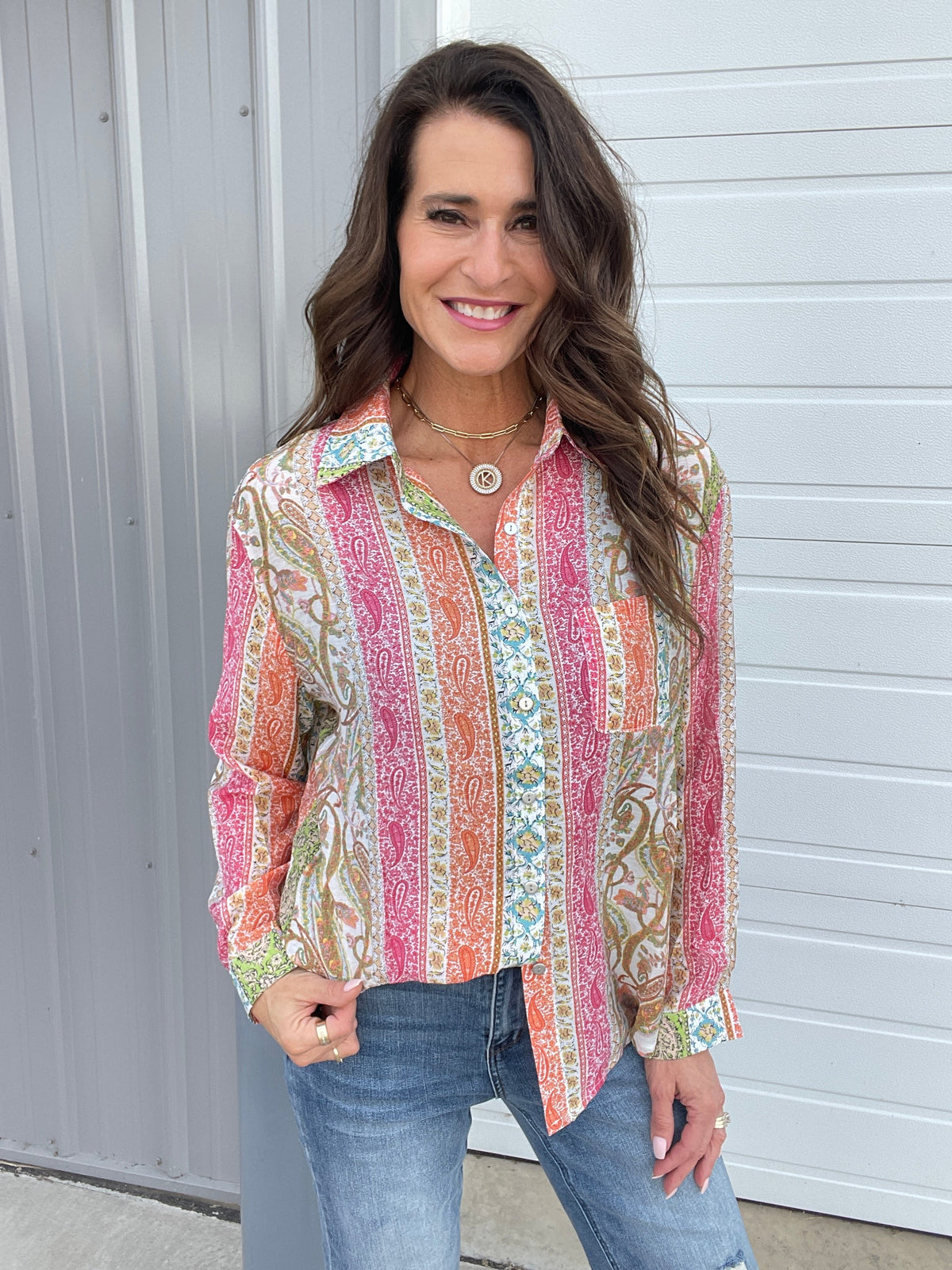 POL Mixed Emotions Vintage Washed Patterned Woven Shirt *Final Sale*