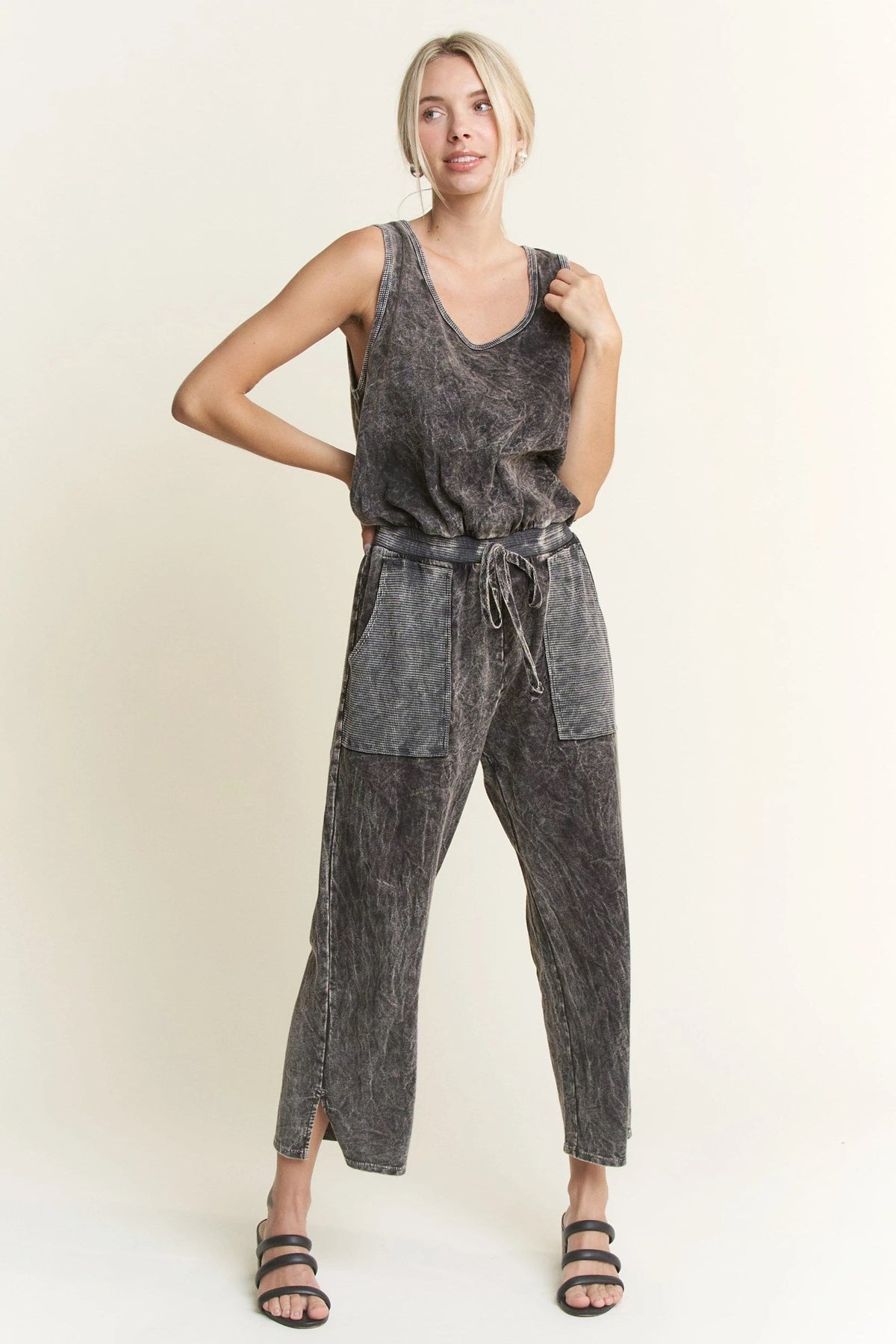 Perfect Days Mineral Washed Jumpsuit In Black *Final Sale*