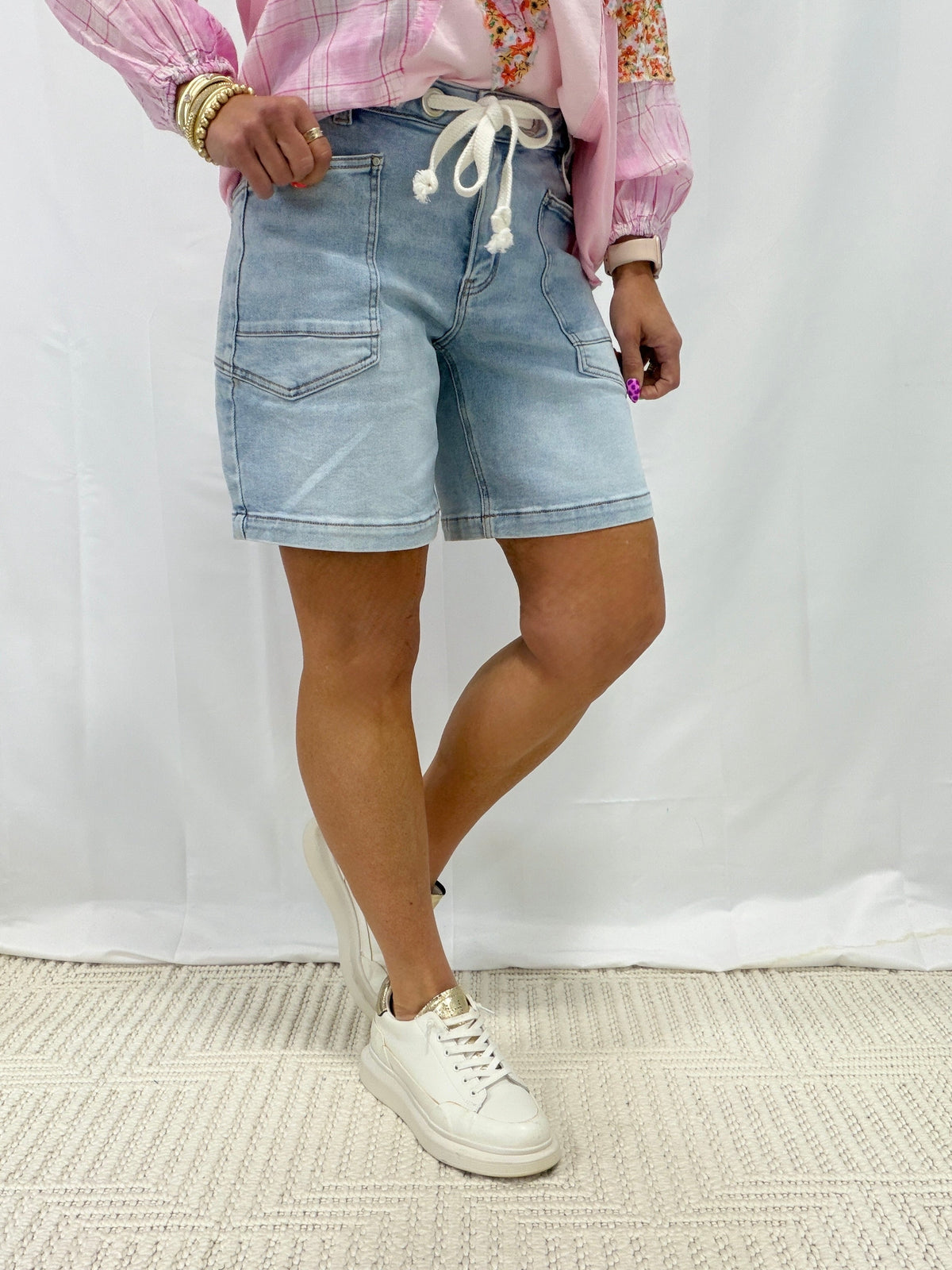 Just Because Grommet Detail Drawstring Short In Light