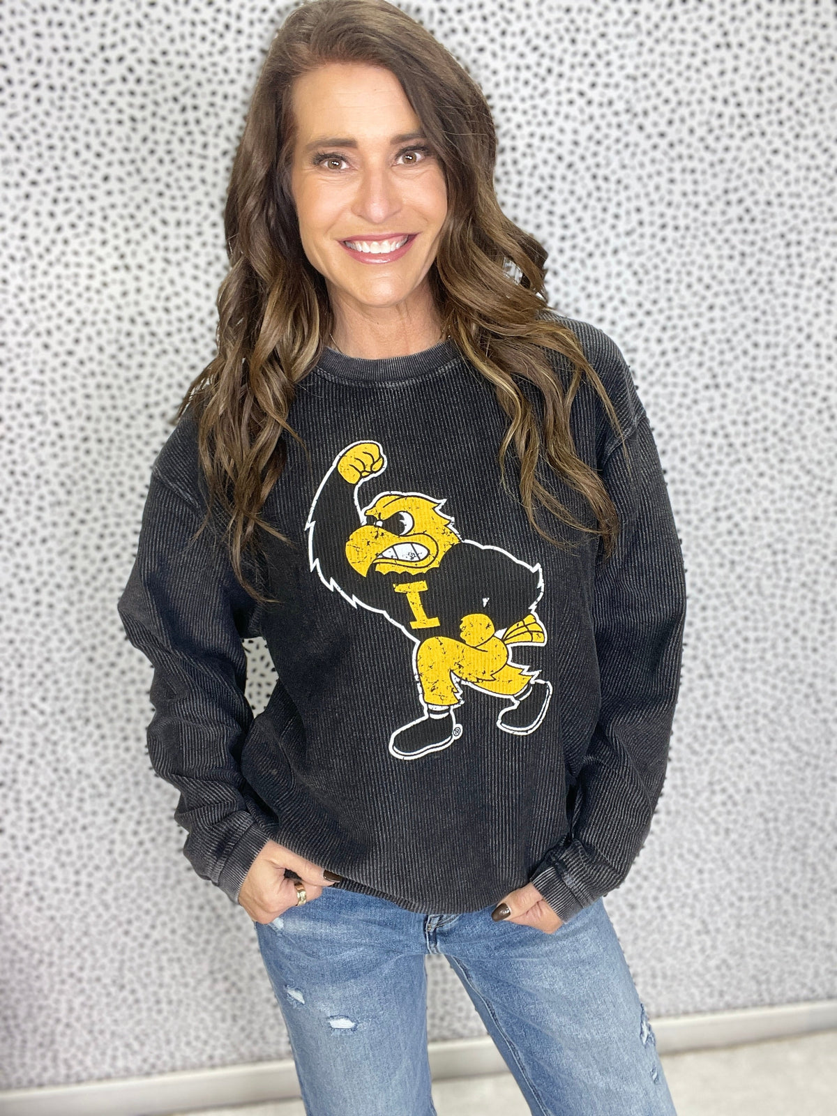 Fighting Herky Snow Washed Corded Crewneck In 2 Colors
