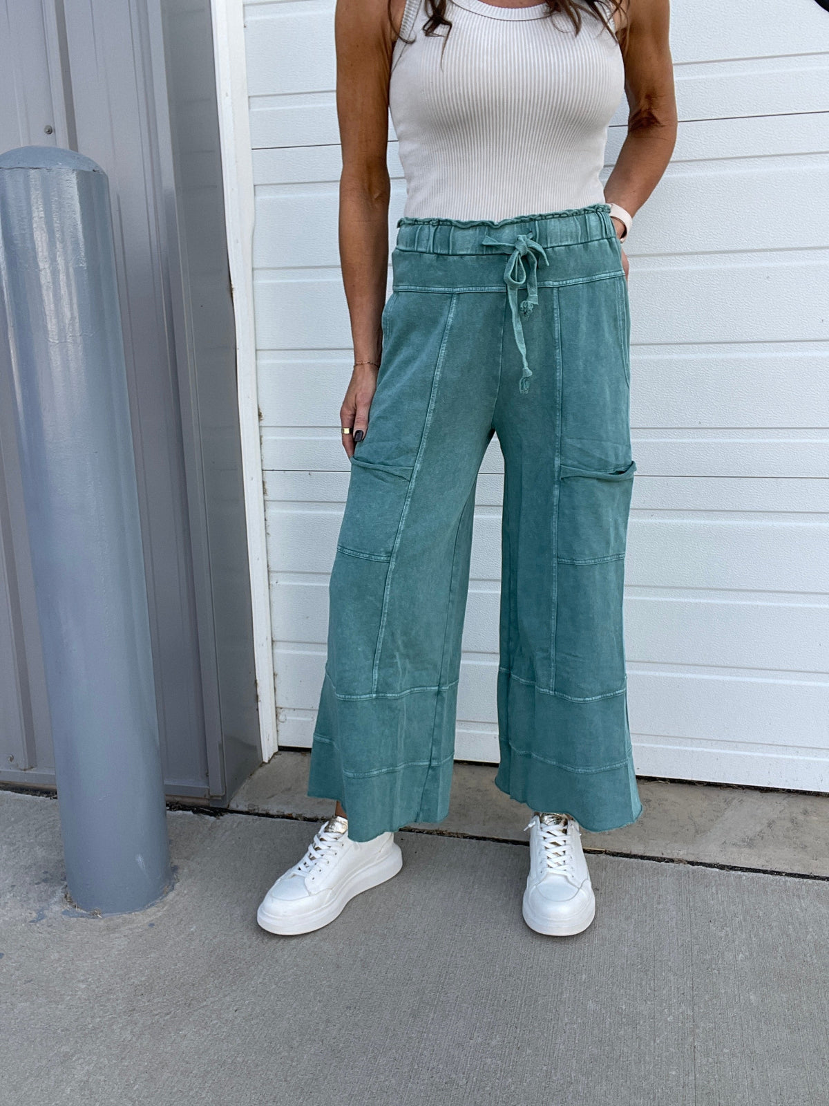 Get Going Mineral Washed Knit Crop Pants In 11 Colors *Final Sale*