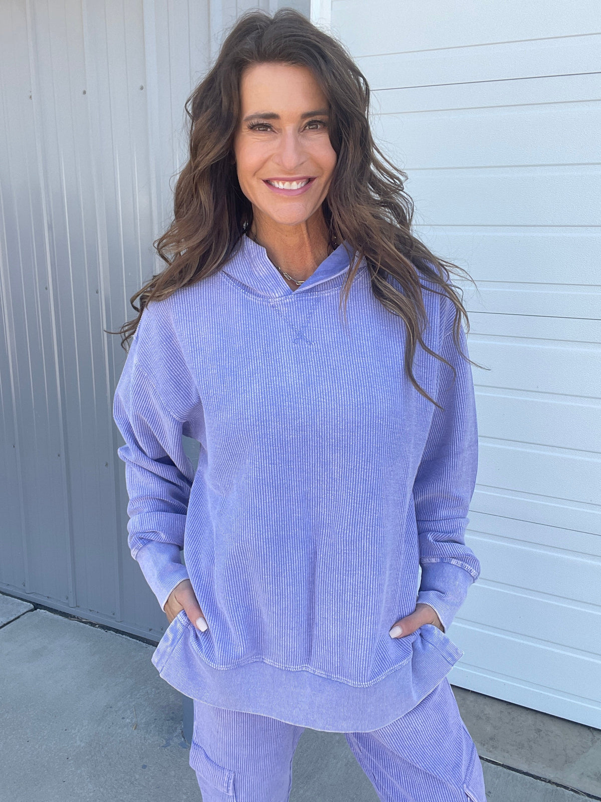 Snow Washed Corded Hoodie In 3 Colors: Black, Light Mocha, Light Purple