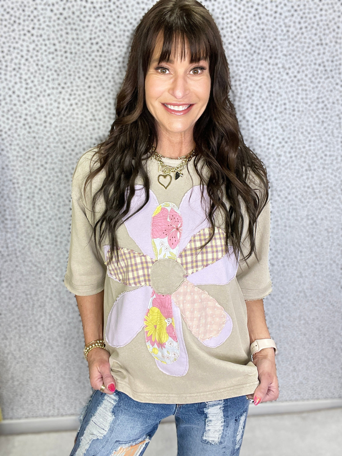 Fun Blossom Flower Patch Terry Knit Top In 4 Colors *Final Sale*