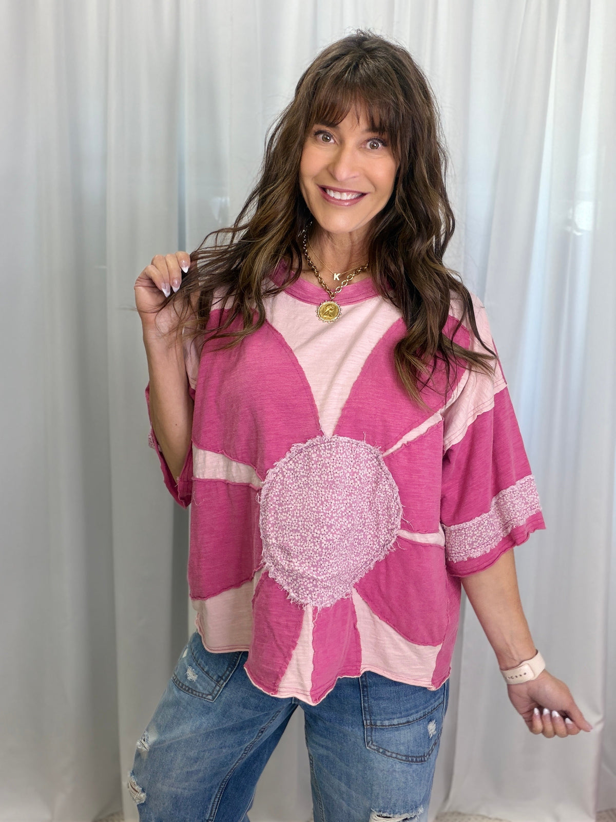 Oli & Hali Floral Punch Daisy Patch Top In 2 colors