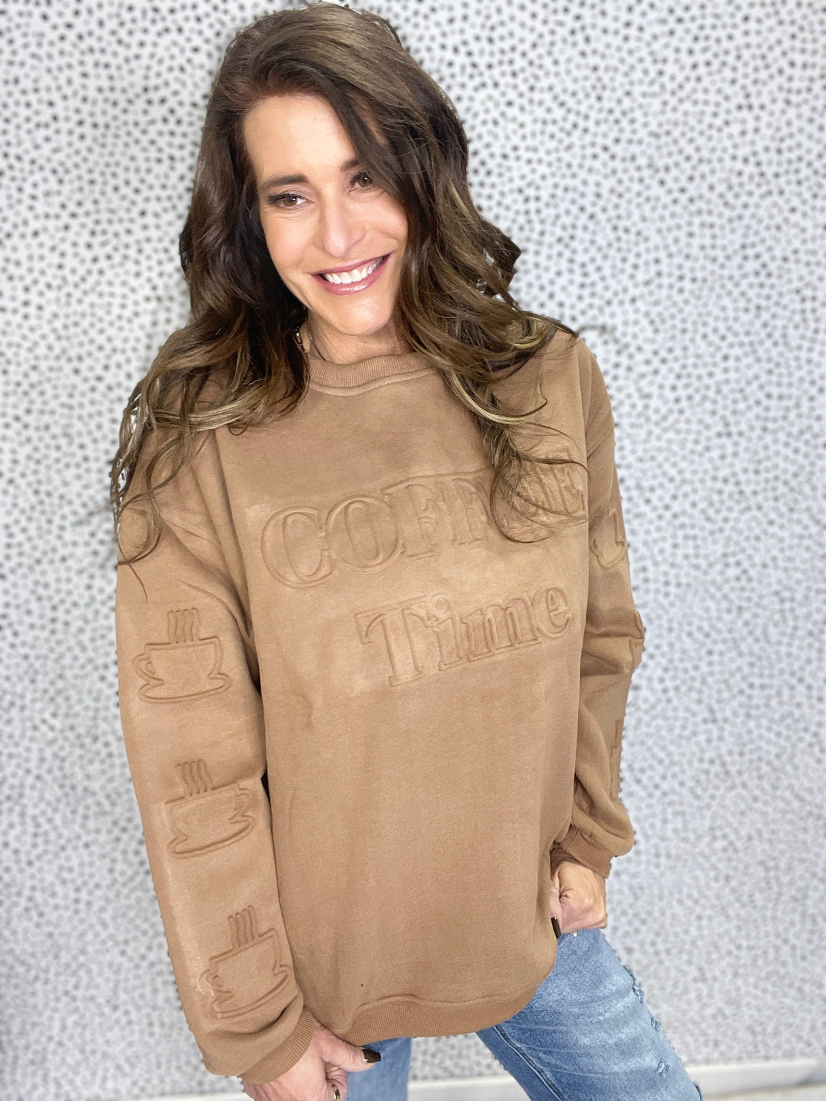 Coffee Time Embossed Crewneck Sweatshirt *Final Sale*