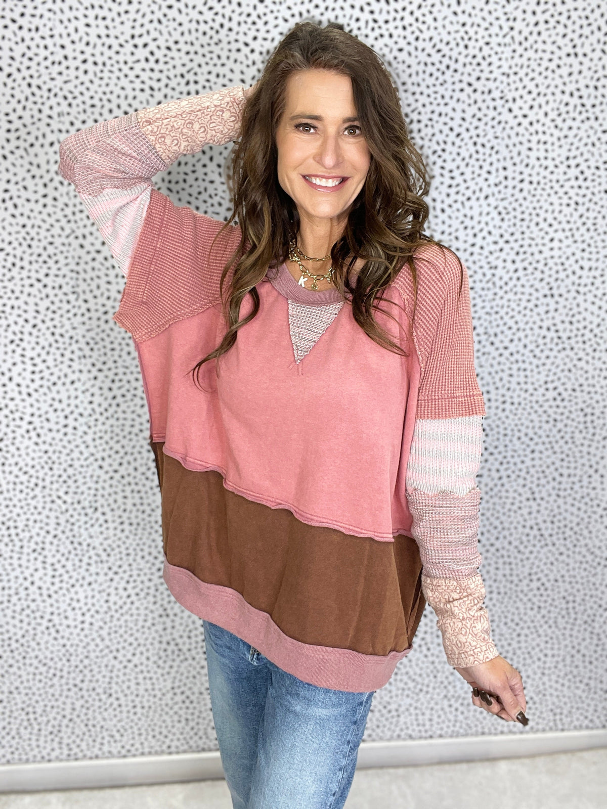 Oli & Hali Midnight Blues Washed Mixed Print Top In 2 Colors