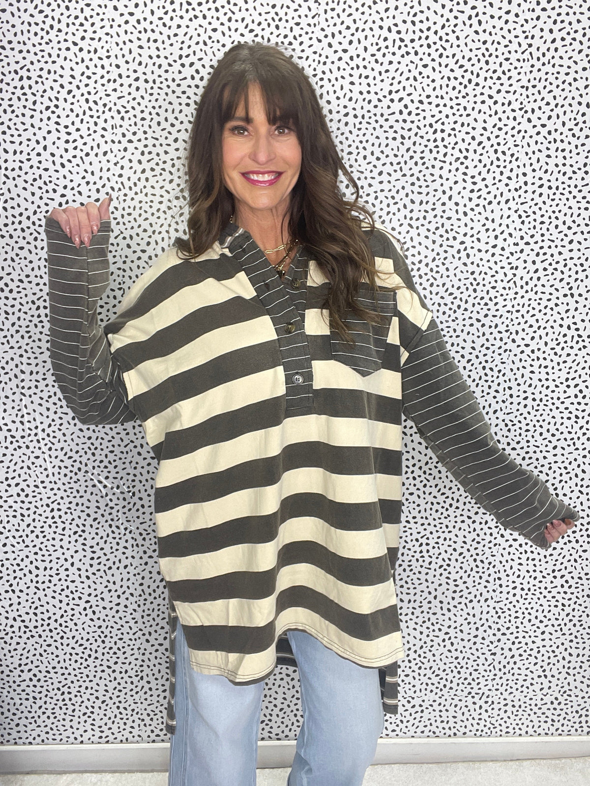 Laid Back Moments Long Sleeve Hooded T-Shirt In Black *Final Sale*