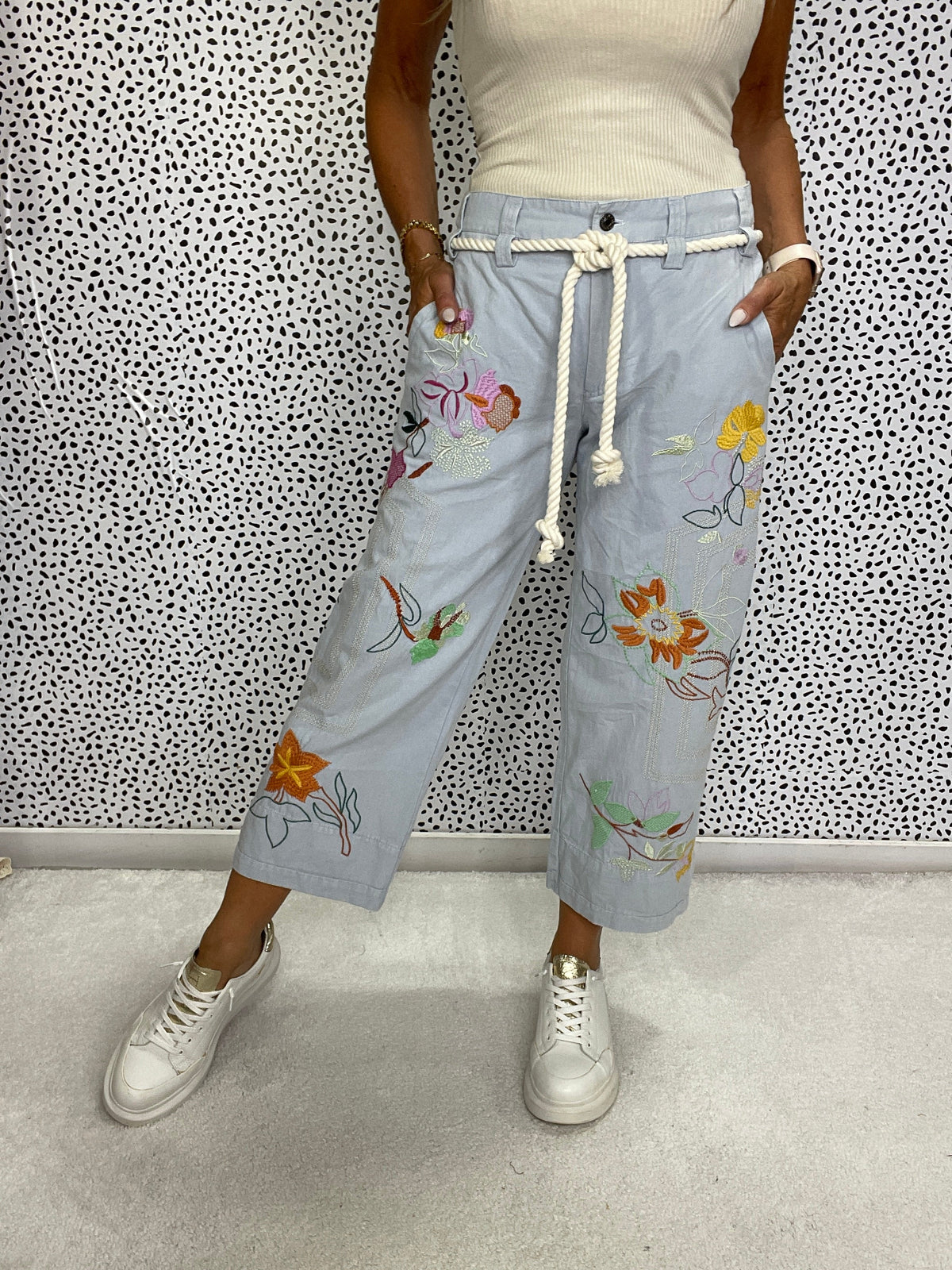 Blossom Breeze Embroidered Pants