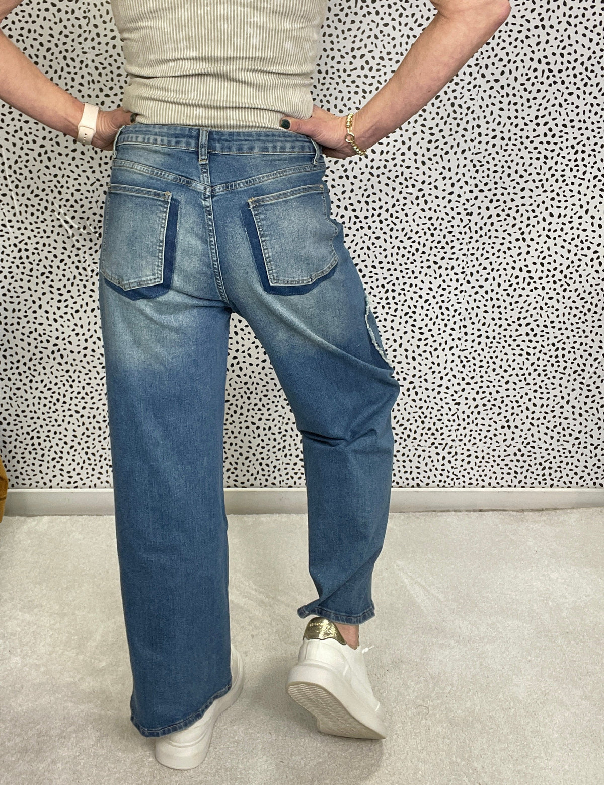 Gloria Heart Patch Stretch Denim Jeans 089 In Blue