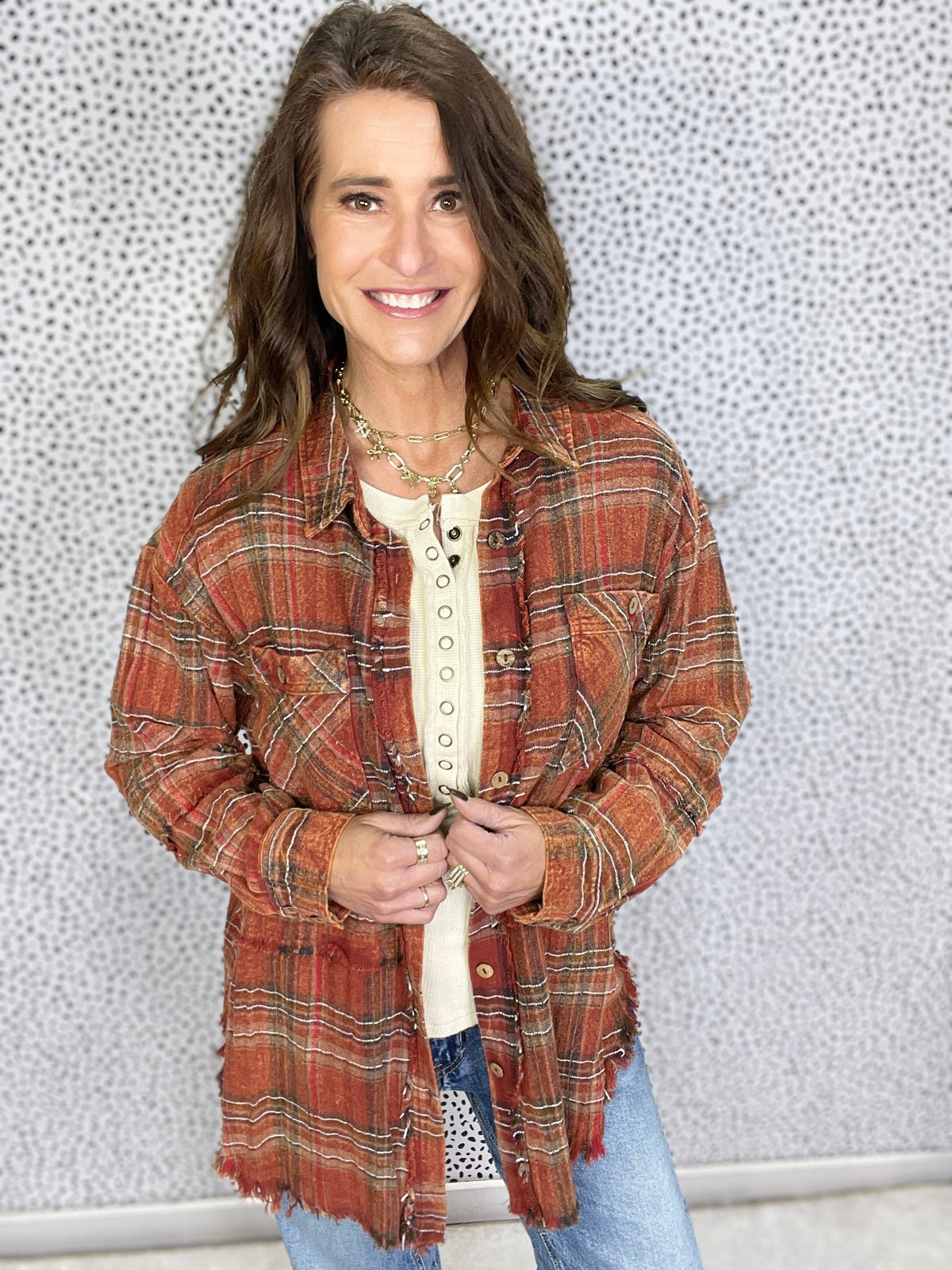 Oli & Hali Fall Park Mineral Washed Plaid Top In 2 Colors *Final Sale*