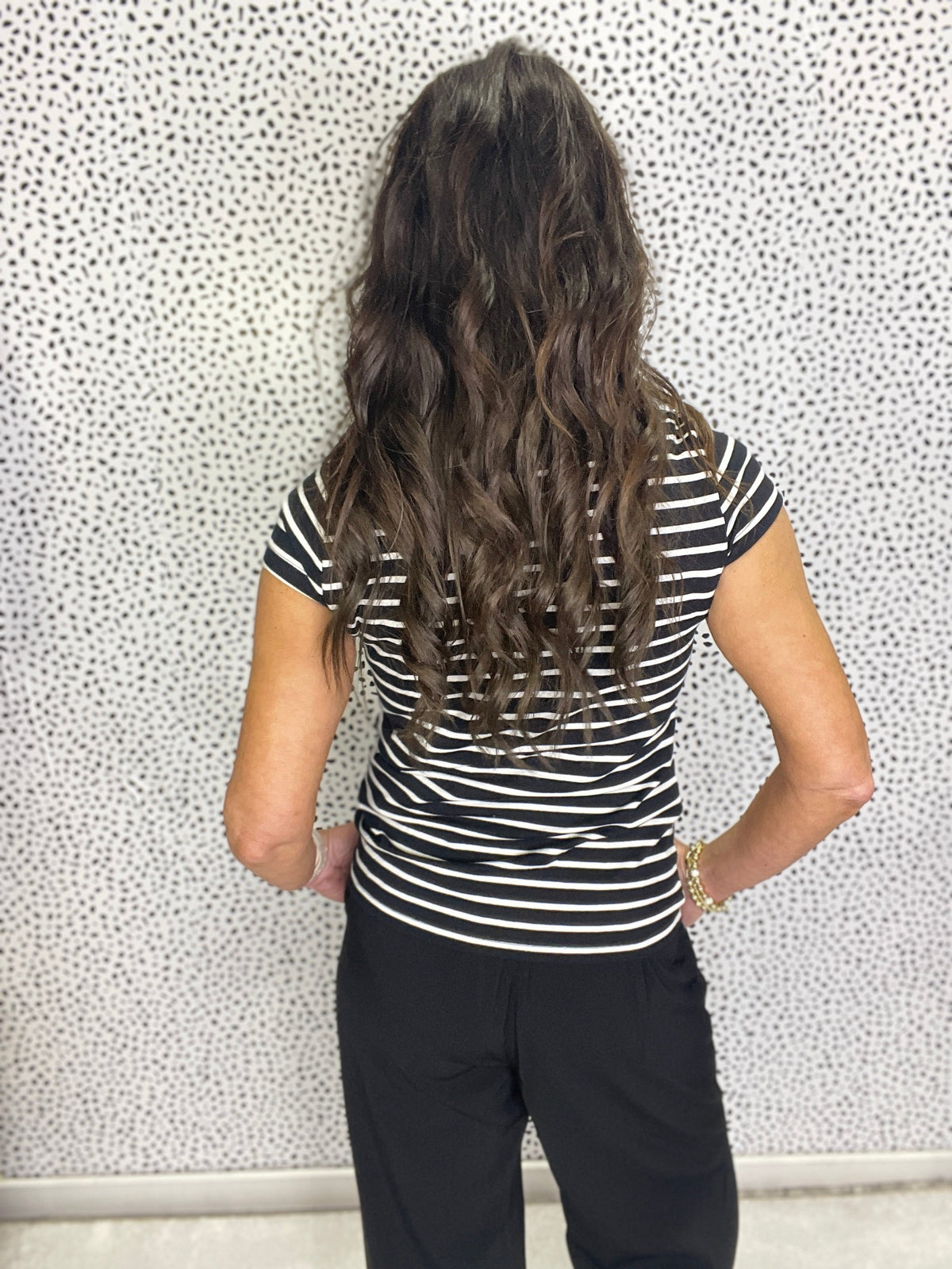 Sweet Life Short Sleeve Striped Knit Top In Black *Final Sale*