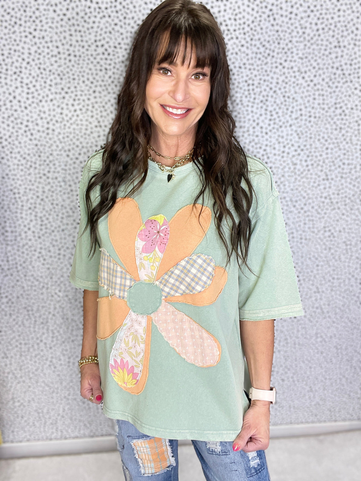 Fun Blossom Flower Patch Terry Knit Top In 4 Colors *Final Sale*
