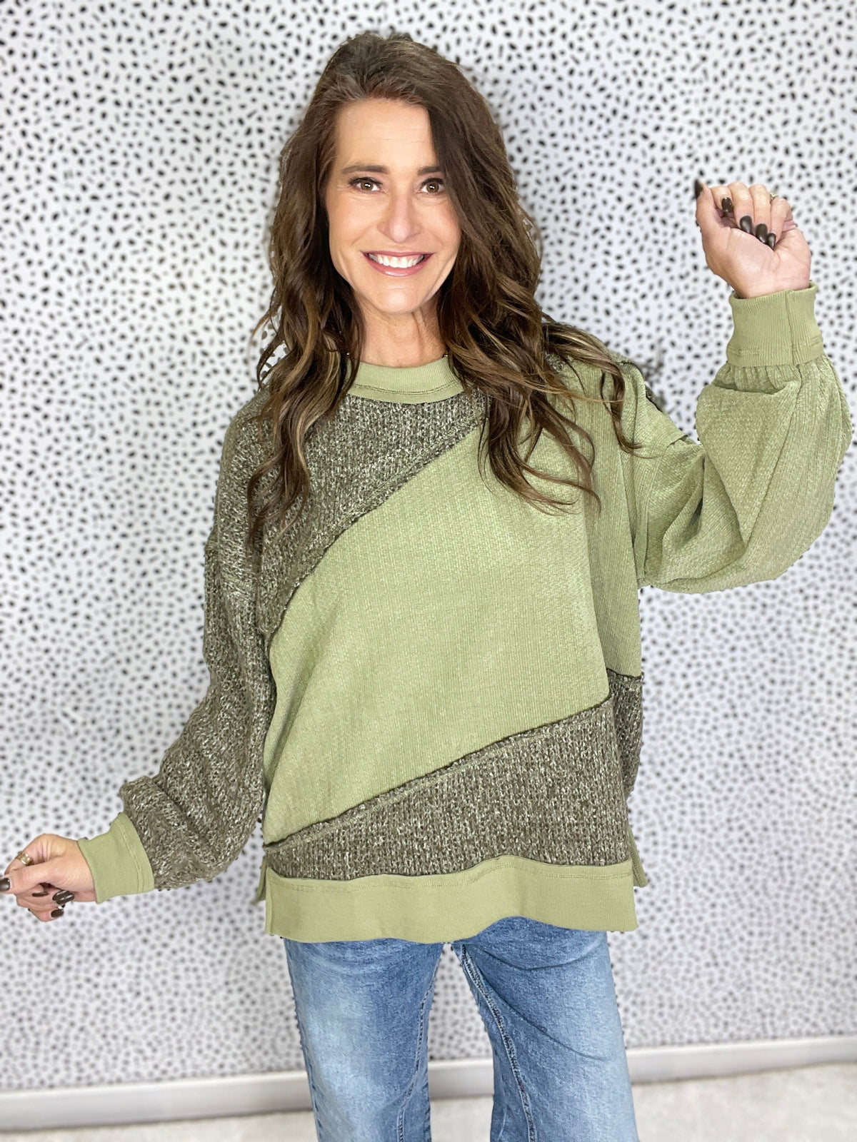 Oli & Hali What We Had Mix Sweater Knit Top In 2 Colors