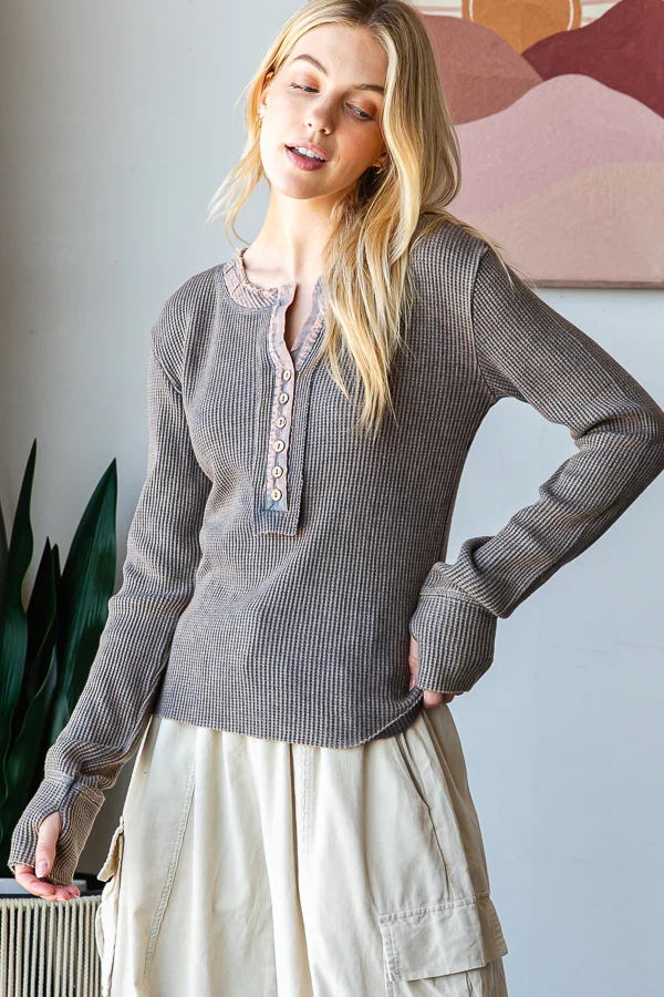 Oli & Hali Alpine Morning Henley Top In Charcoal