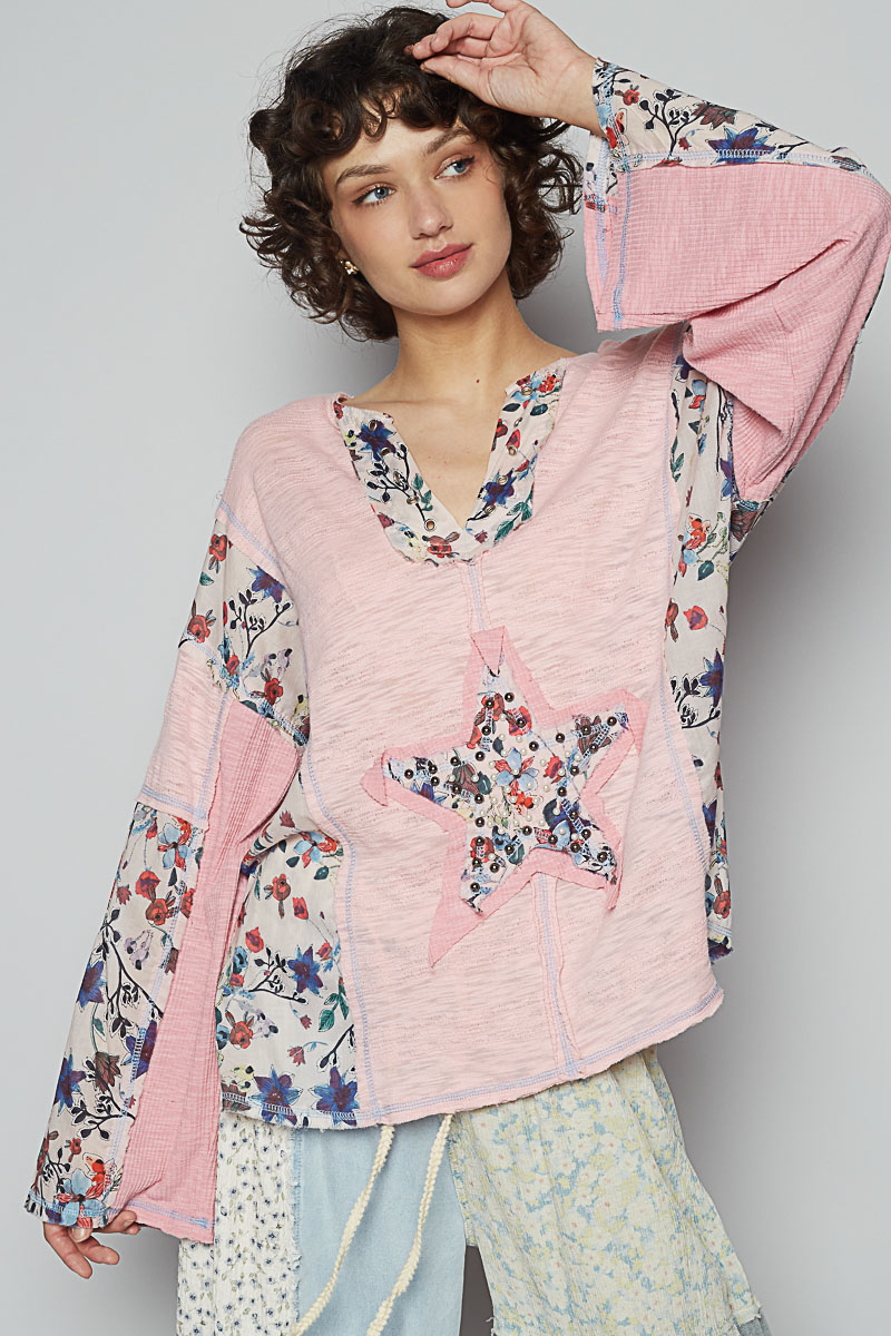 POL Twilight Blossom V-Neck Long Sleeve Top In 2 Colors *Final Sale*