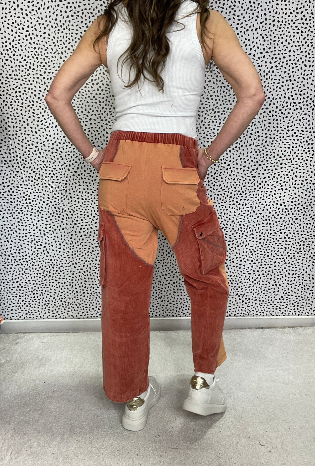 POL Spaced Out Color Block Cargo Pockets Pants In Brick *Final Sale*